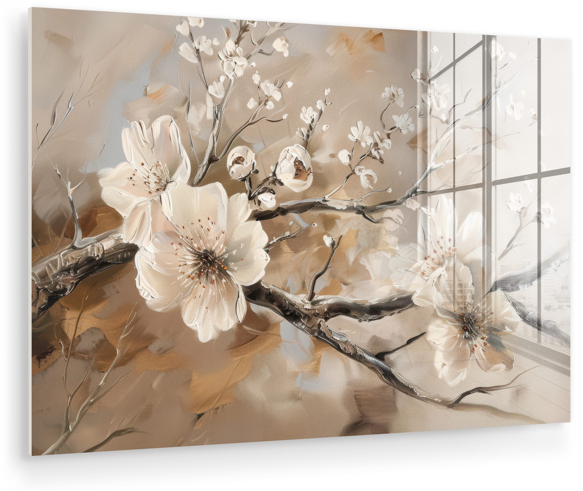 MuchoWow Acrylglasbild Blumen - Natur - Weiß - Blüte - Abstrakt, Inkl. Aufhängung, Glasbilder Wohnzimmer, Schlafzimmer, Flur & Esszimmer, 30x20 cm