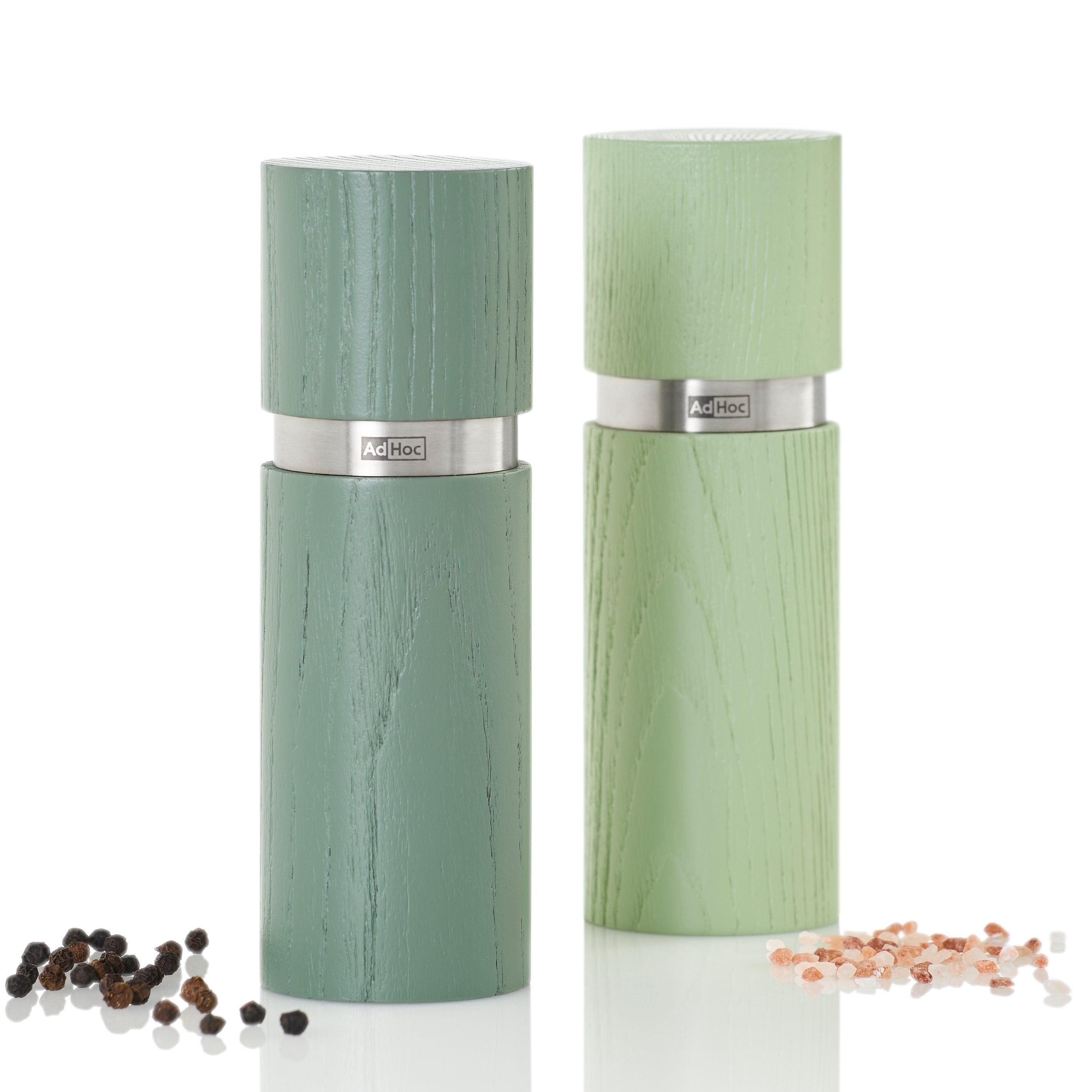 AdHoc Salz-/Pfeffermühle im 2-er Set Textura 15 cm manuell, (2 Stück), stufenlos verstellbar, Keramik Mahlwerk, hochwertiges Holzgehäuse