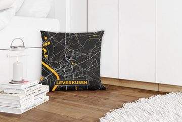 MuchoWow Dekokissen Leverkusen - Gold - Stadtplan - Deutschland - Karte, Zierkissen mit Füllung für Wohzimmer, Schlafzimmer, Deko, Sofakissen