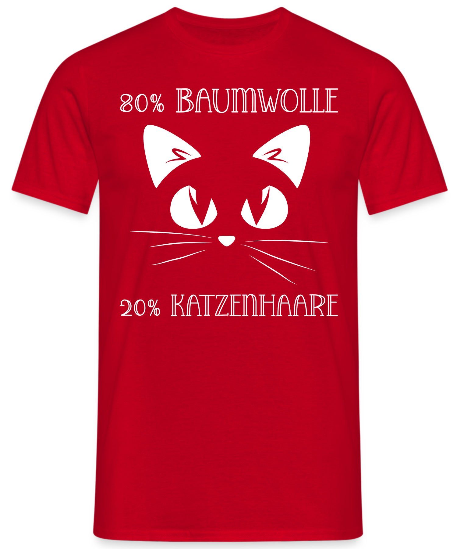 Cat Formatee Katzenhaare Kurzarmshirt Lustiger Statement 80% (1-tlg) Quattro Spruch Baumwolle - Katze 20% Rot