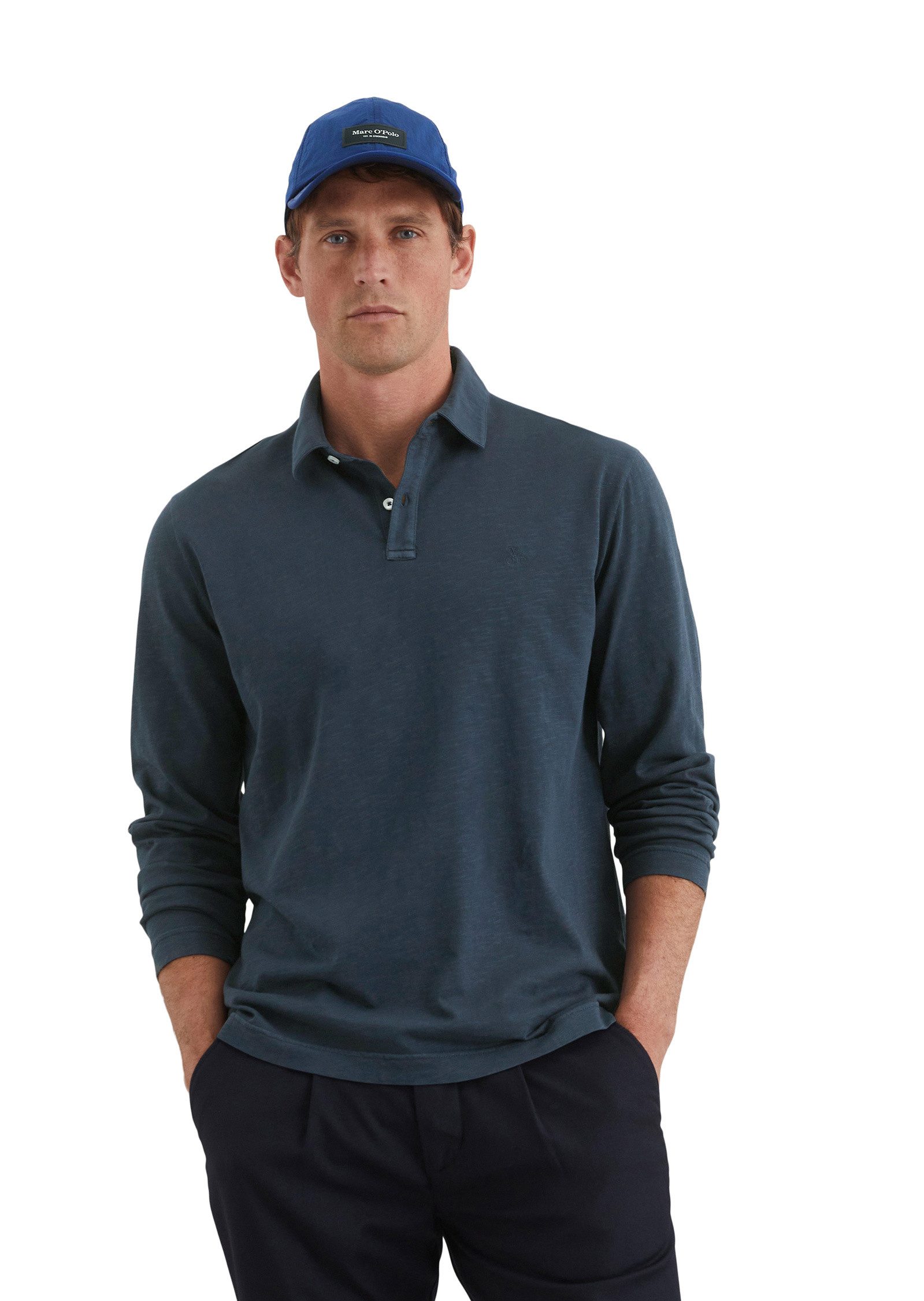 Langarm-Poloshirt in softem Slub-Jersey