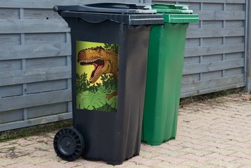 MuchoWow Wandsticker Dinosaurier - Pflanzen - Braun - Illustration - Kinder - Baby - Junge (1 St), Mülleimer-aufkleber, Mülltonne, Sticker, Container, Abfalbehälter