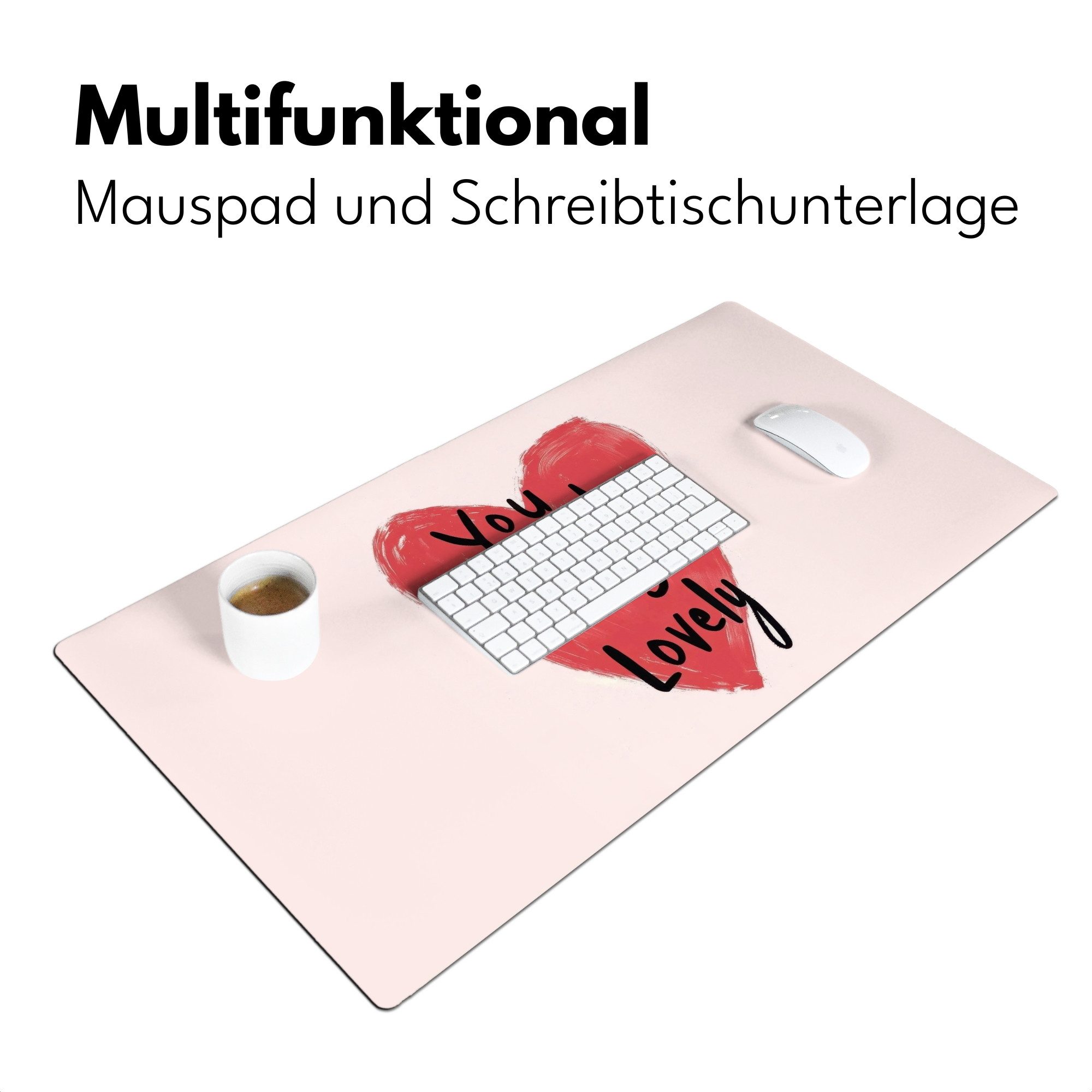 MuchoWow Gaming Mauspad Herz - Rot - Valentinstag (1-St), Gaming Mauspad XXL, Schreibtischunterlage, Desk Mat Groß, 80x40 cm