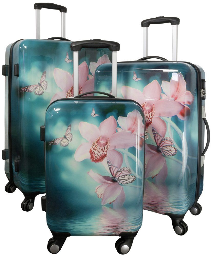 MONOPOL® Kofferset Kofferset 3 tlg. Trolleyset Reisekoffer Hartschale Orchidee