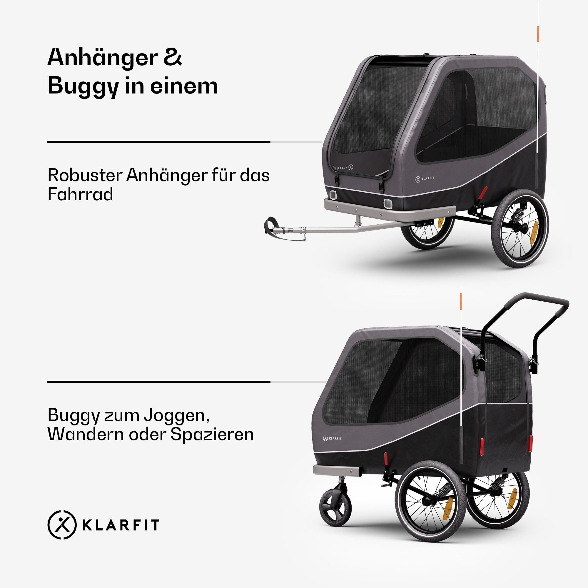 KLARFIT Fahrradkinderanhänger Goldie Buggy Fahrradanhänger 324 L, Fahrradanhänger Wetterfest Hund klappbar Stahl 20-28"