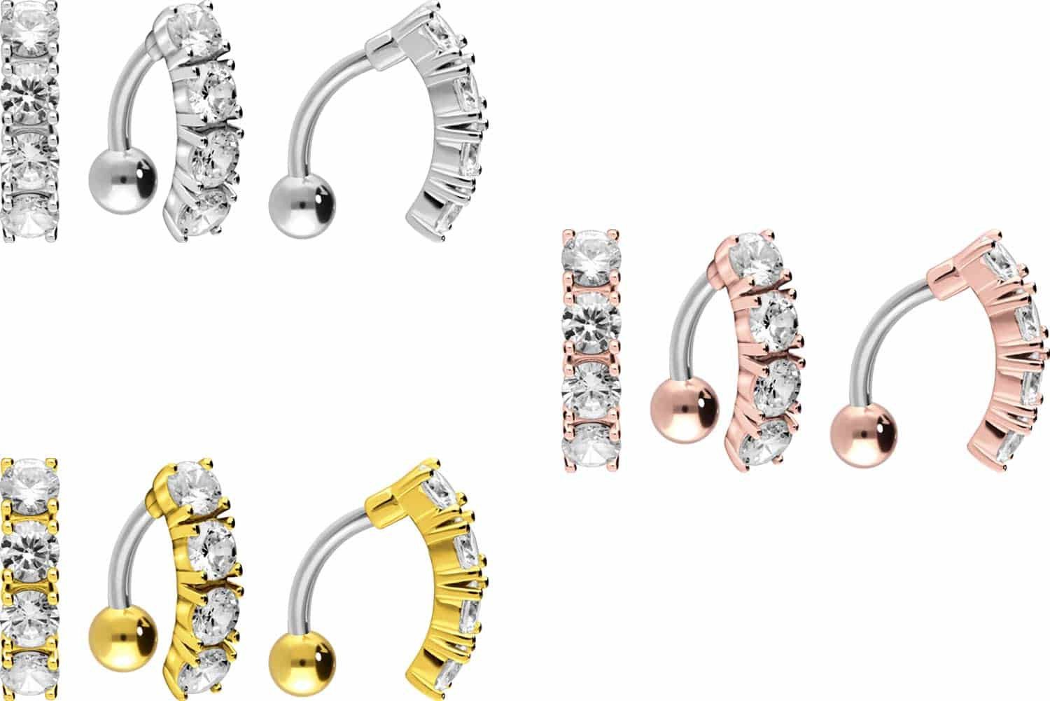 PIERCINGLINE Bauchnabelpiercing Titan Bananabell mit 925er Silber-Design KRISTALLBANNER (Bananabells, 1-tlg)