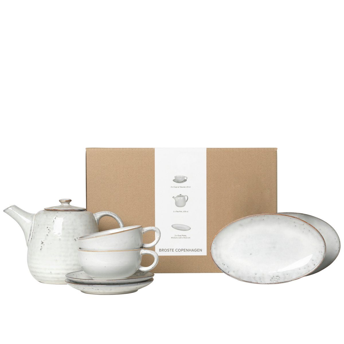 Broste Copenhagen Teeservice Copenhagen Nordic Sand Teeset für Zwei, Steingut mit reaktiver Glasur, Nordic Sand Tee Für Zwei
