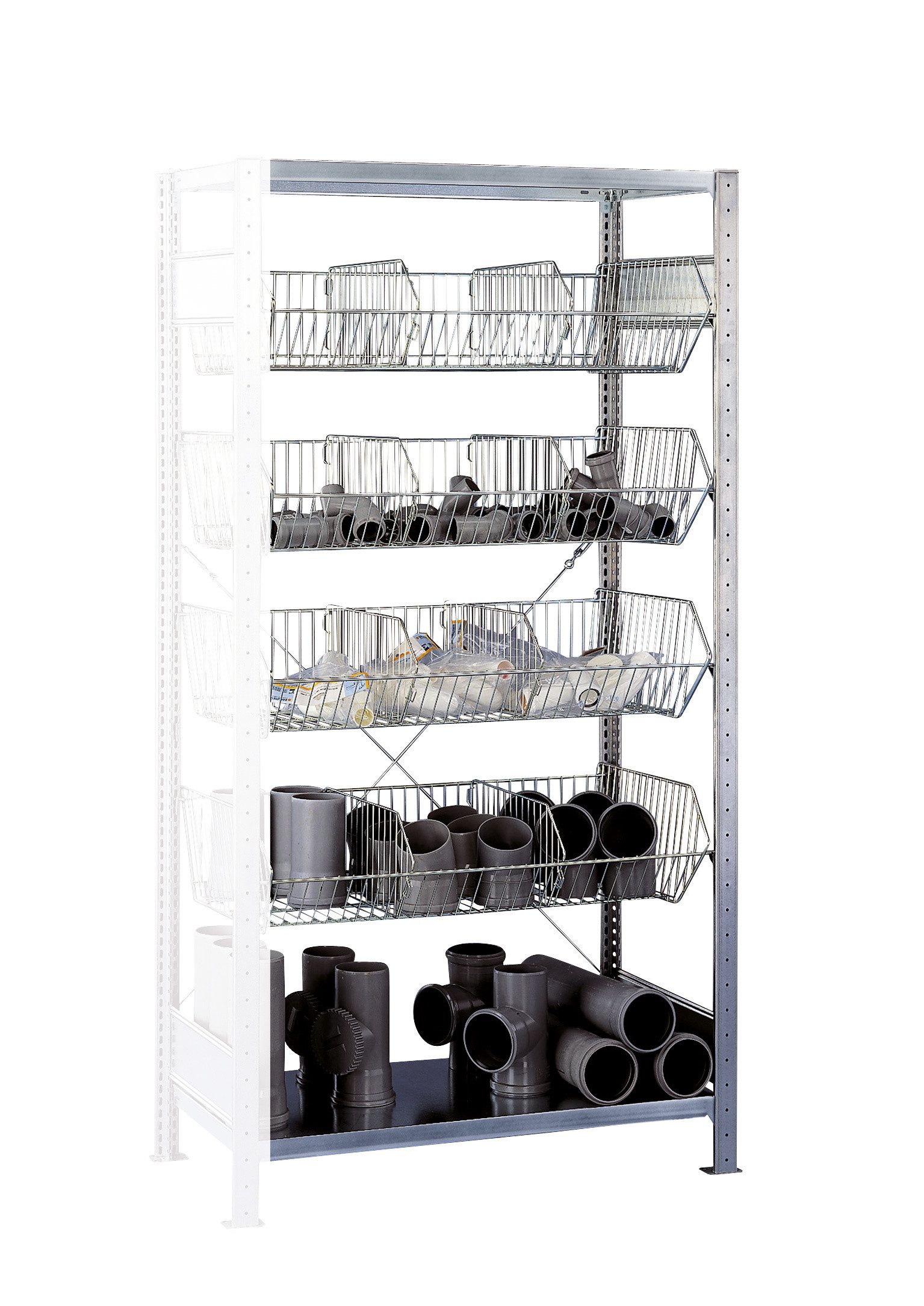 Steckregal AR, Drahtgitterkorbregal MULTIplus150, 2000 x 1000 x 500 mm