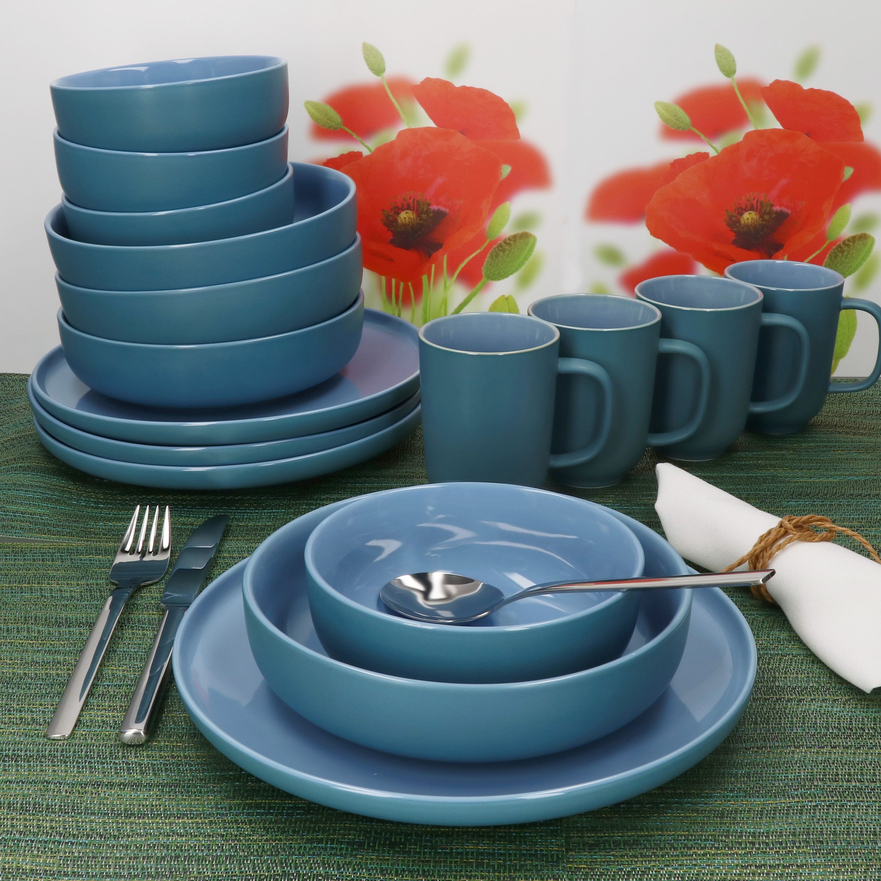 Ritzenhoff & Breker Kombiservice 16tlg Kombiservice Jasper Ozeanblau 4 Personen Becher Schalen Teller, Steingut