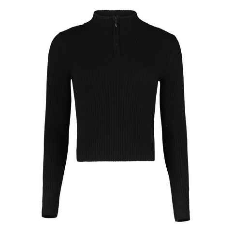 HaILY’S Strickpullover Dünner Feinstrick Pullover Half-Zip Stehkragen Sweater FLORA 4702 in Schwarz