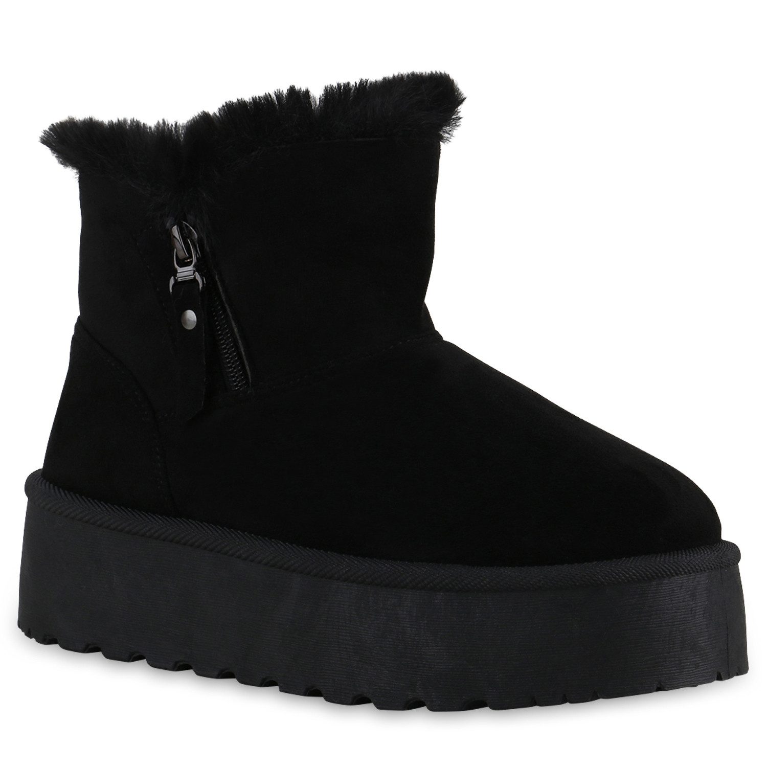 VAN HILL 840870 Winterstiefelette Damen Warm Gefütterte Winter Boots Bequeme Zipper Plateau