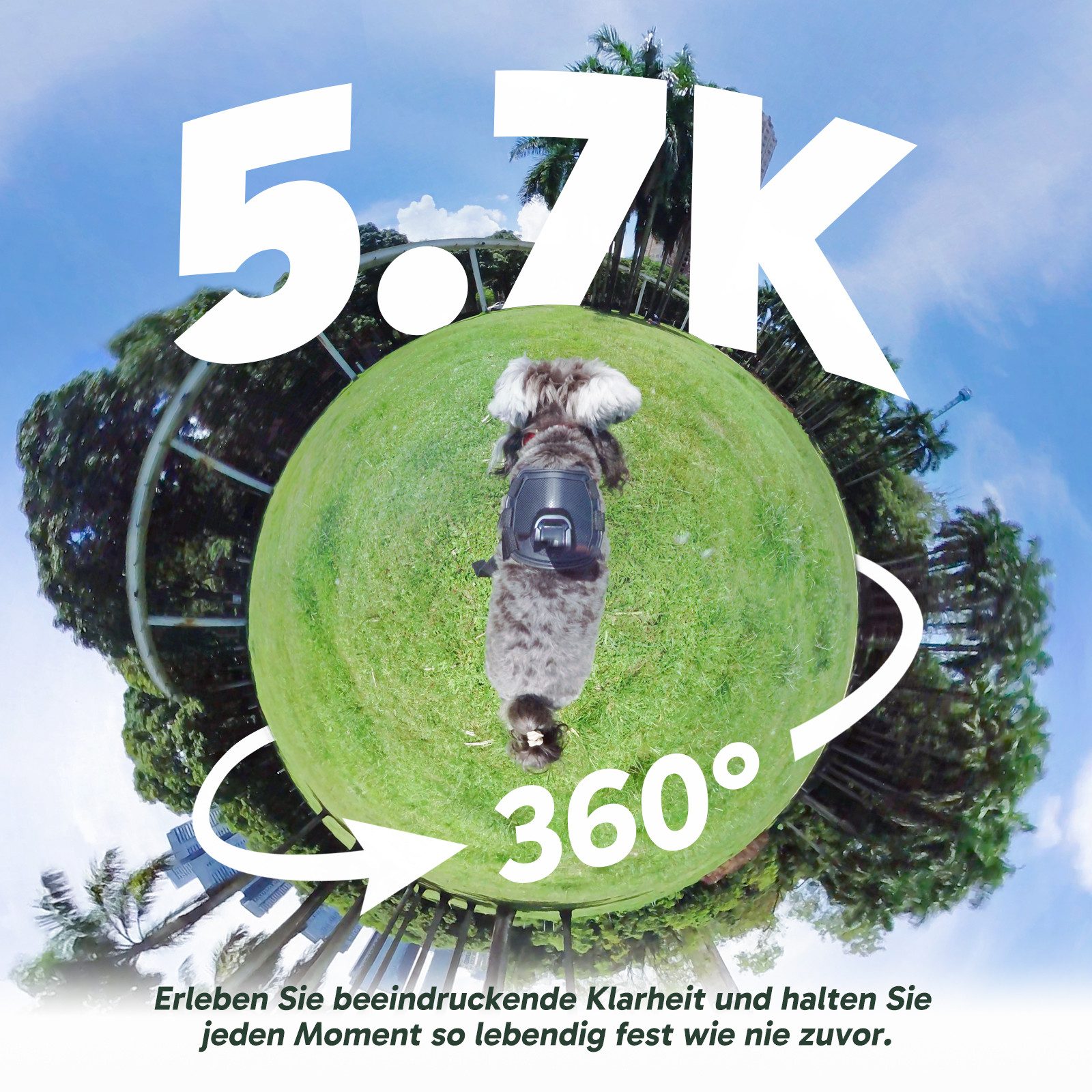 Akaso 360 Action Cam (5.7K,4K, Bluetooth, WLAN, 2,29" Touchscreen, 360° Horizon Lock, KI-Tracking, Invisible Stick)