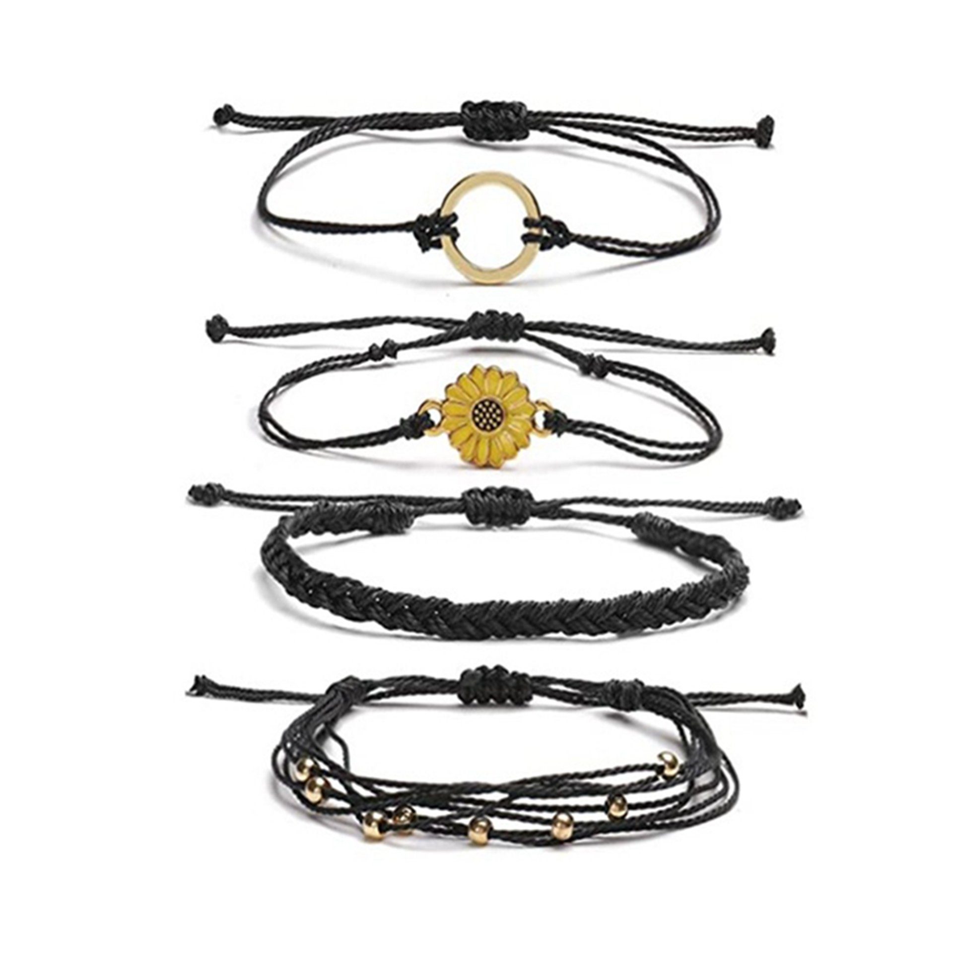 WaKuKa Armband Set 4 glänzende Sonnenblumen-Seilarmbänder, handgewebtes Seil (4-tlg) Stil3