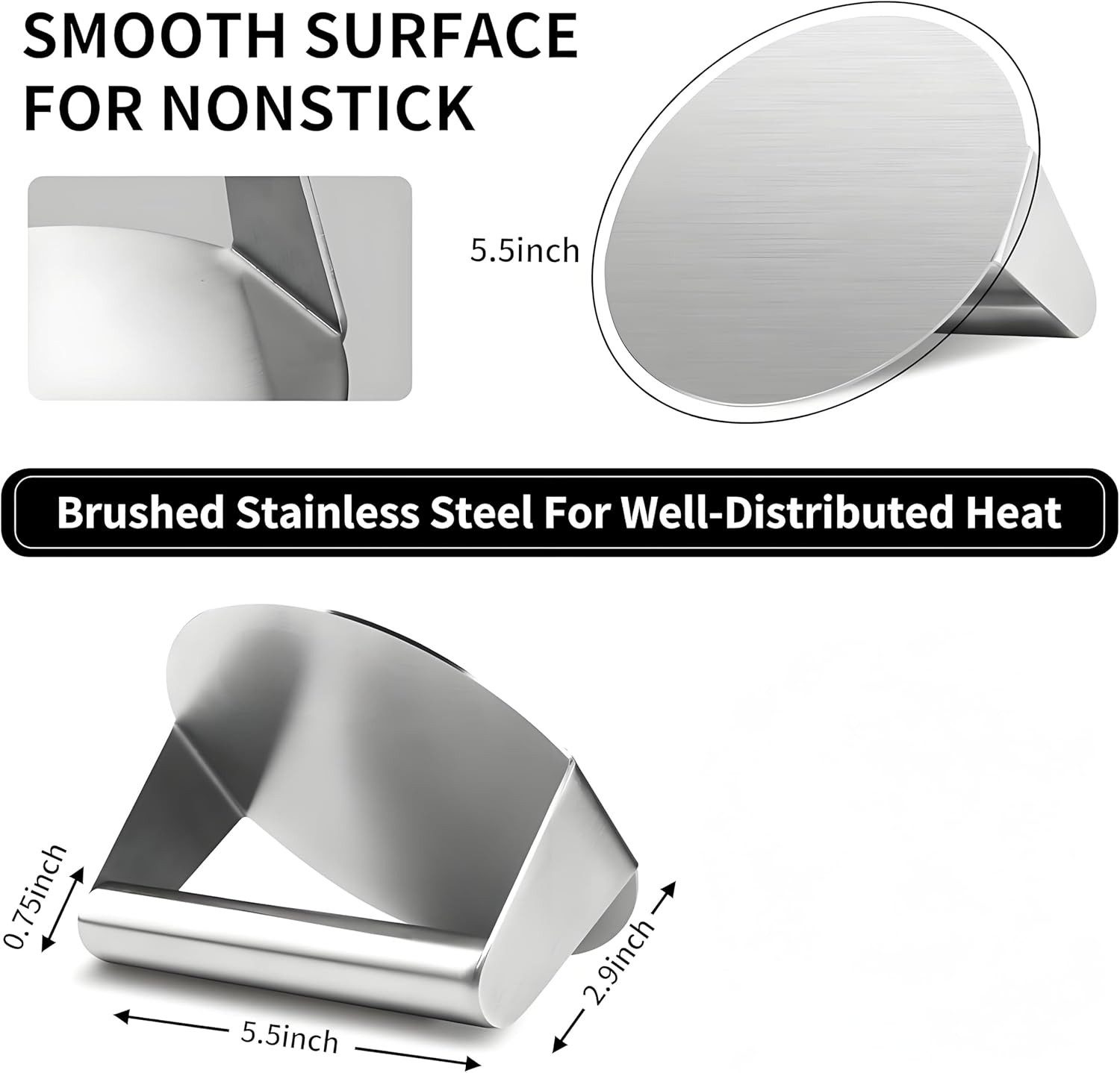 FOSMET Burgerpresse Burgerpresse 5,5 Zoll Edelstahl – Perfekte Form für saftige Patties, Edelstahl Burger Smasher – Gleichmäßiges Pressen für BBQ & Grill