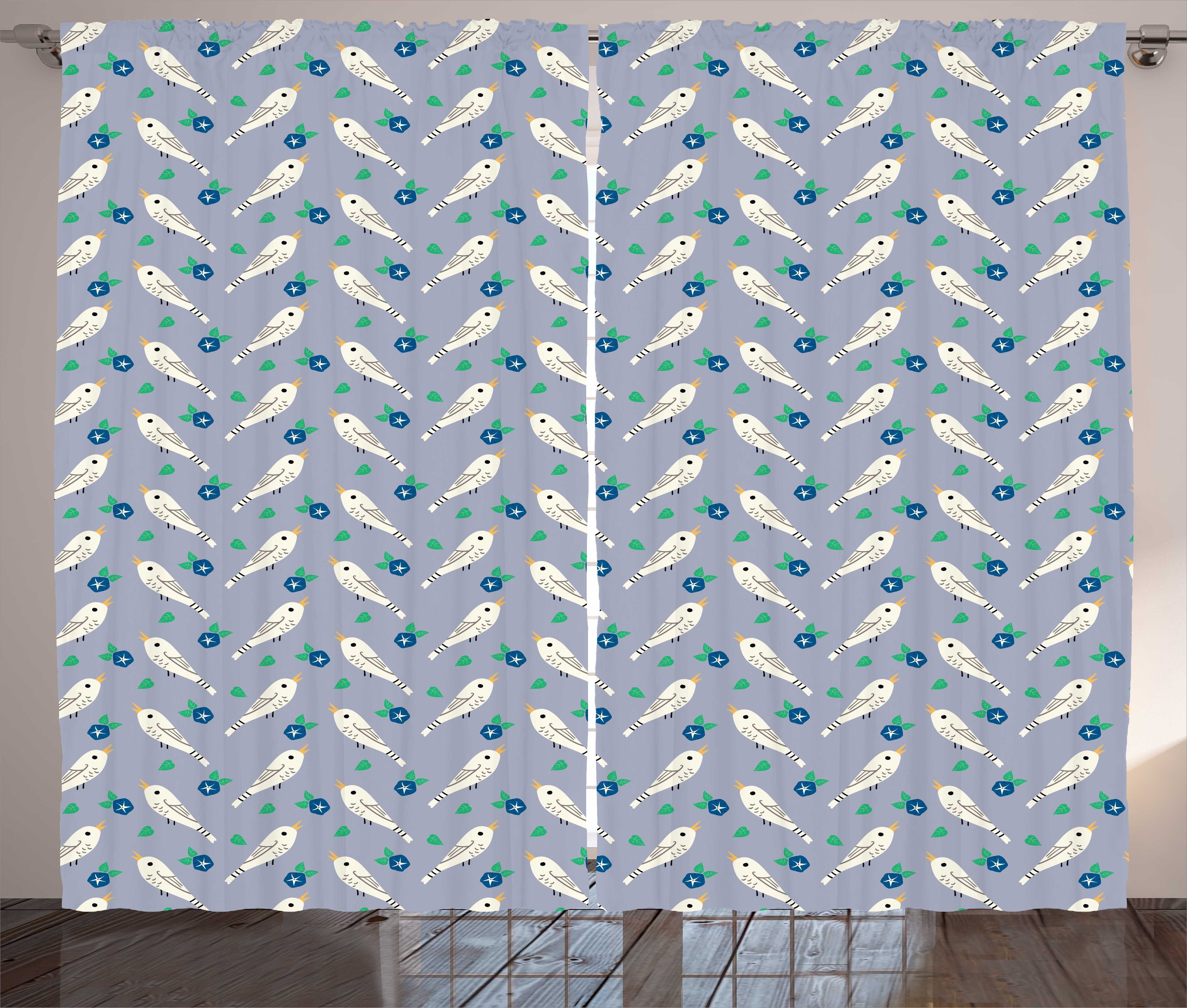 Gardine Schlafzimmer Kräuselband Vorhang mit Schlaufen und Haken, Abakuhaus, Frühling Abstract Floral Asian Birds