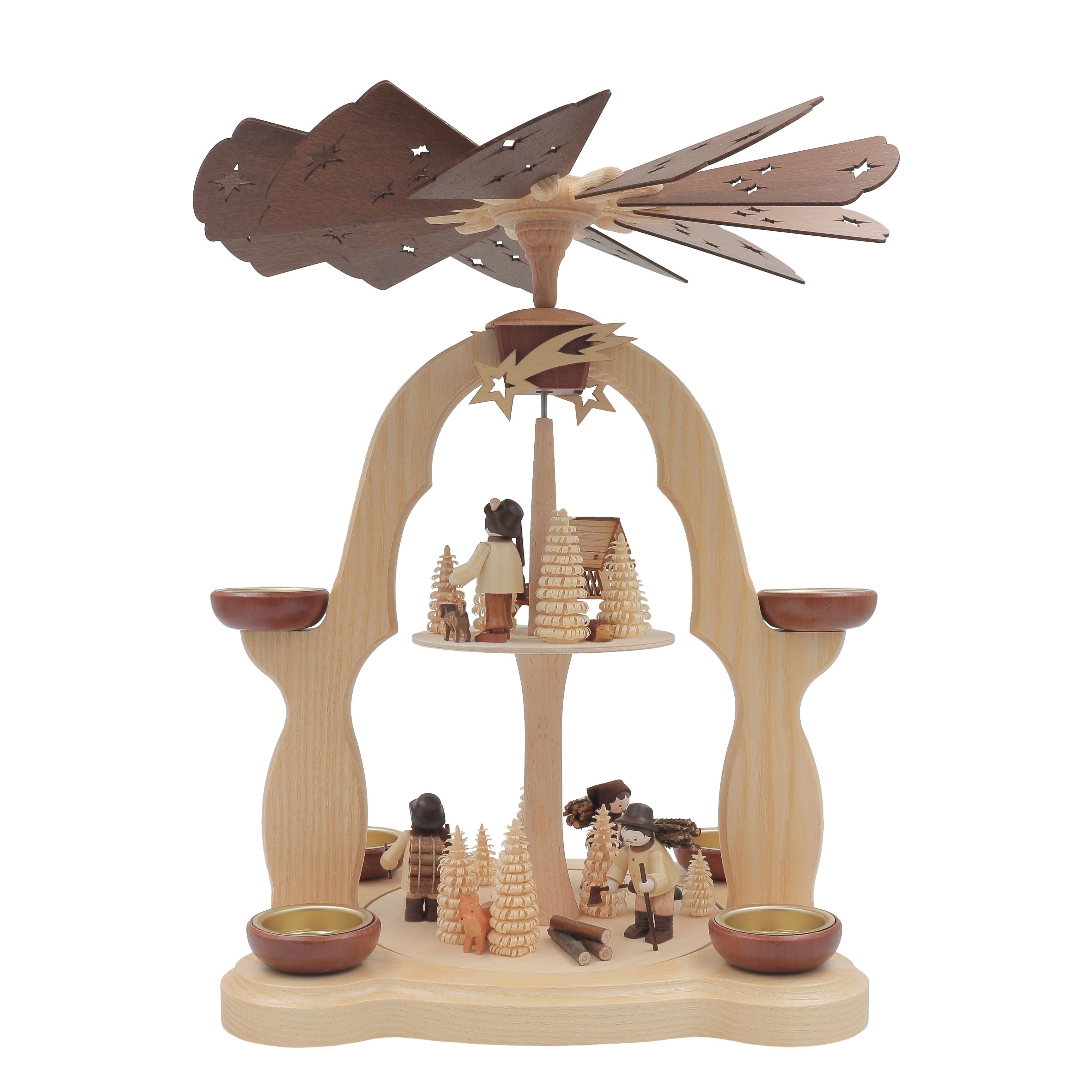 Dieter Legler GmbH & Co. KG Weihnachtspyramide 2 stöckigeTisch Pyramide Waldleute & Jäger 22x25x39cm - Echt Erzgeb.