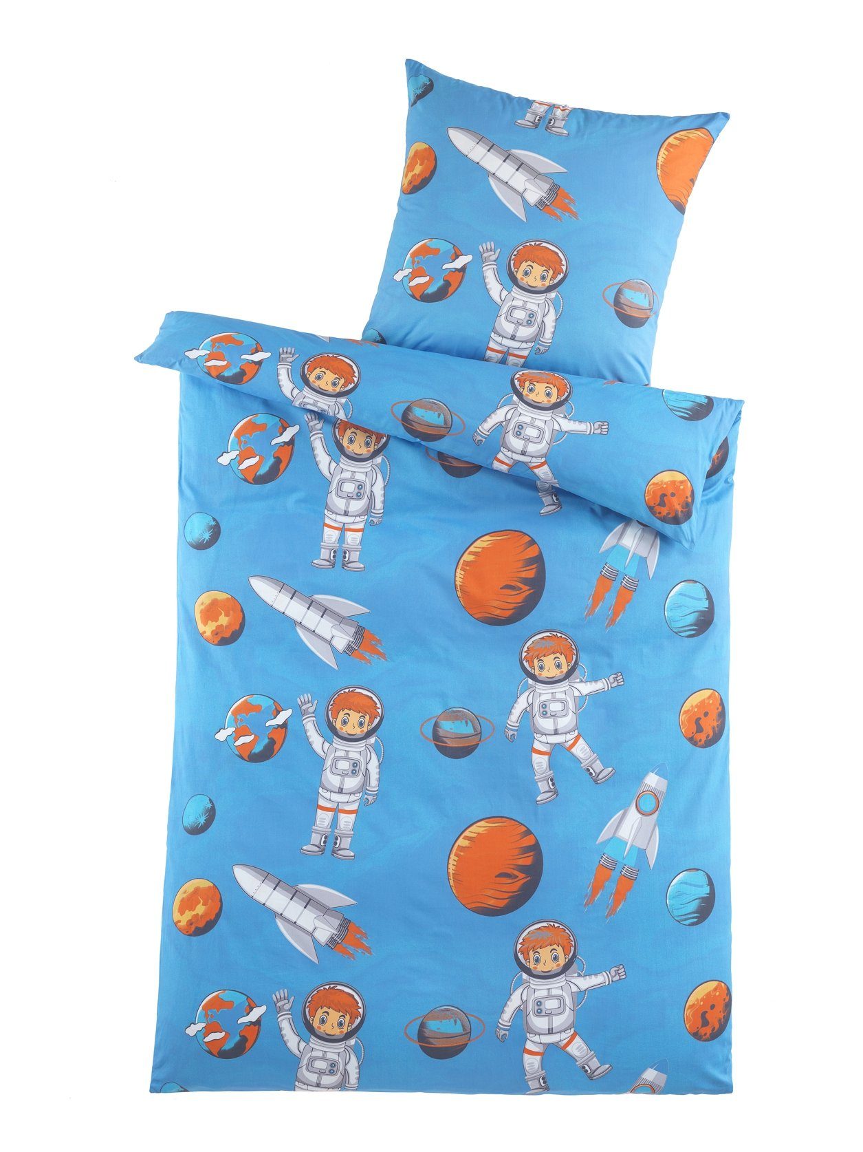 Kinderbettwäsche schöne Kinderbettwäsche mit Astronautenmotiv, 135x200cm,  Giantore