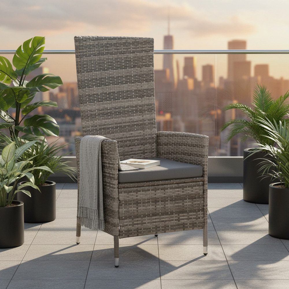 Feel2Home Gartensessel Verstellbarer Garten Relaxsessel Grau Polyrattan Gartenmöbel Balkon (Stück, 1-St), Verstellbare Rückenlehne
