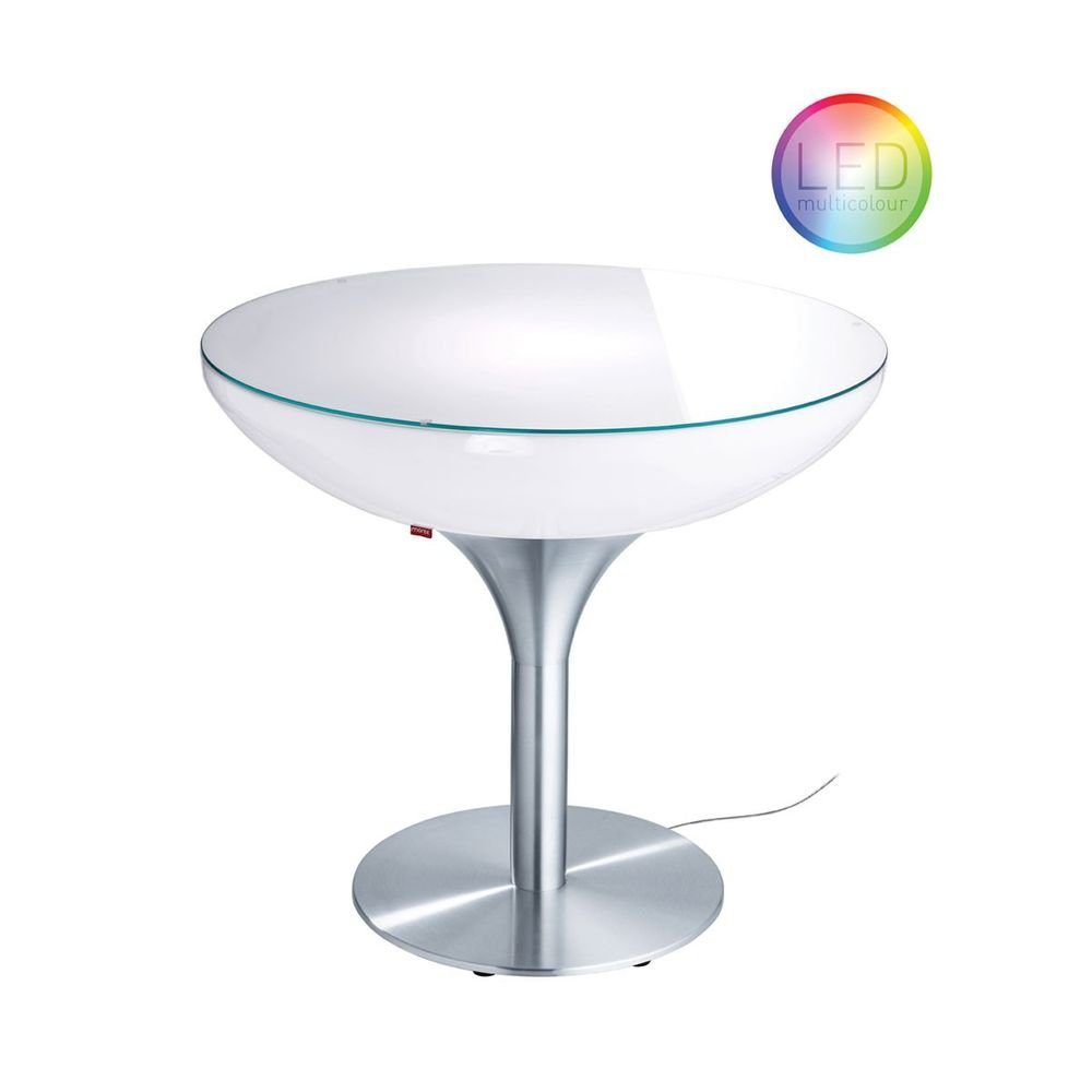 Weiß, 55cm Moree Transluzent Dekolicht Lounge Table Alu-Gebürstet, LED