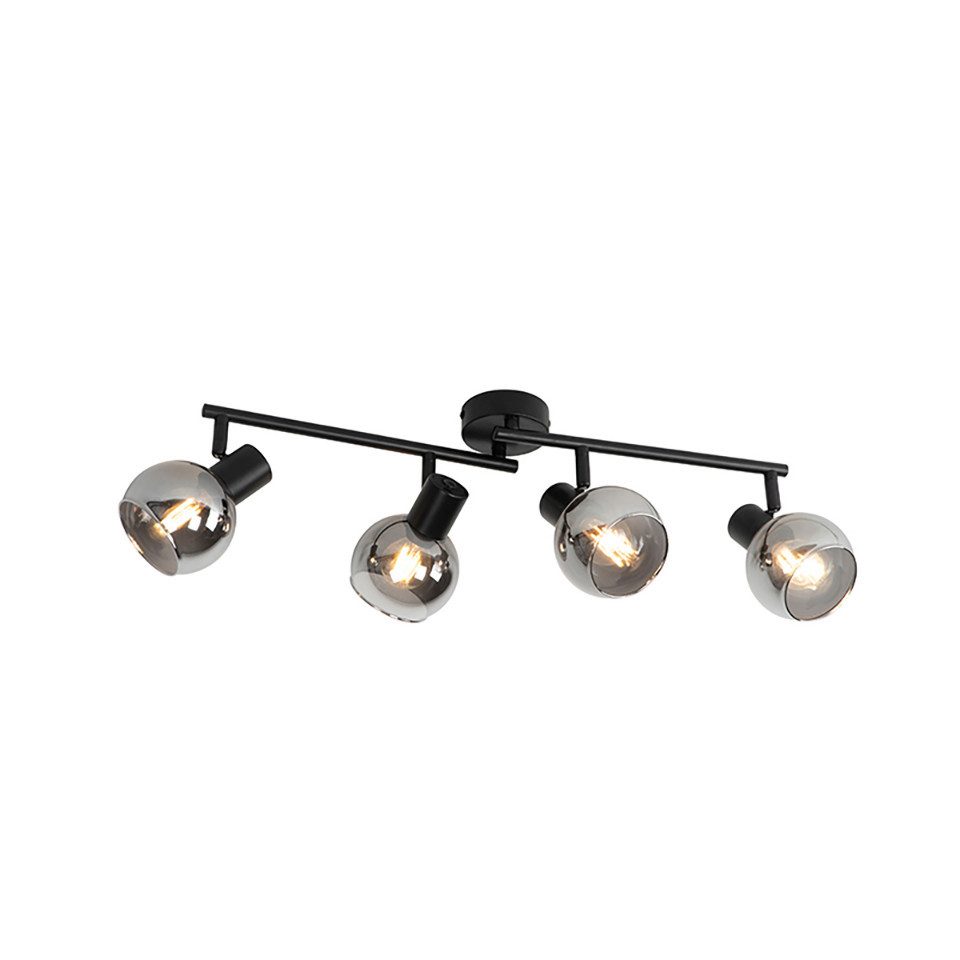 Qazqa LED Aufbaustrahler Vidro, Dimmbar, LED wechselbar, Extra-Warmweiß, QAZQA Aufbau­spot, e14, Schwarz, Glas, Art Deco