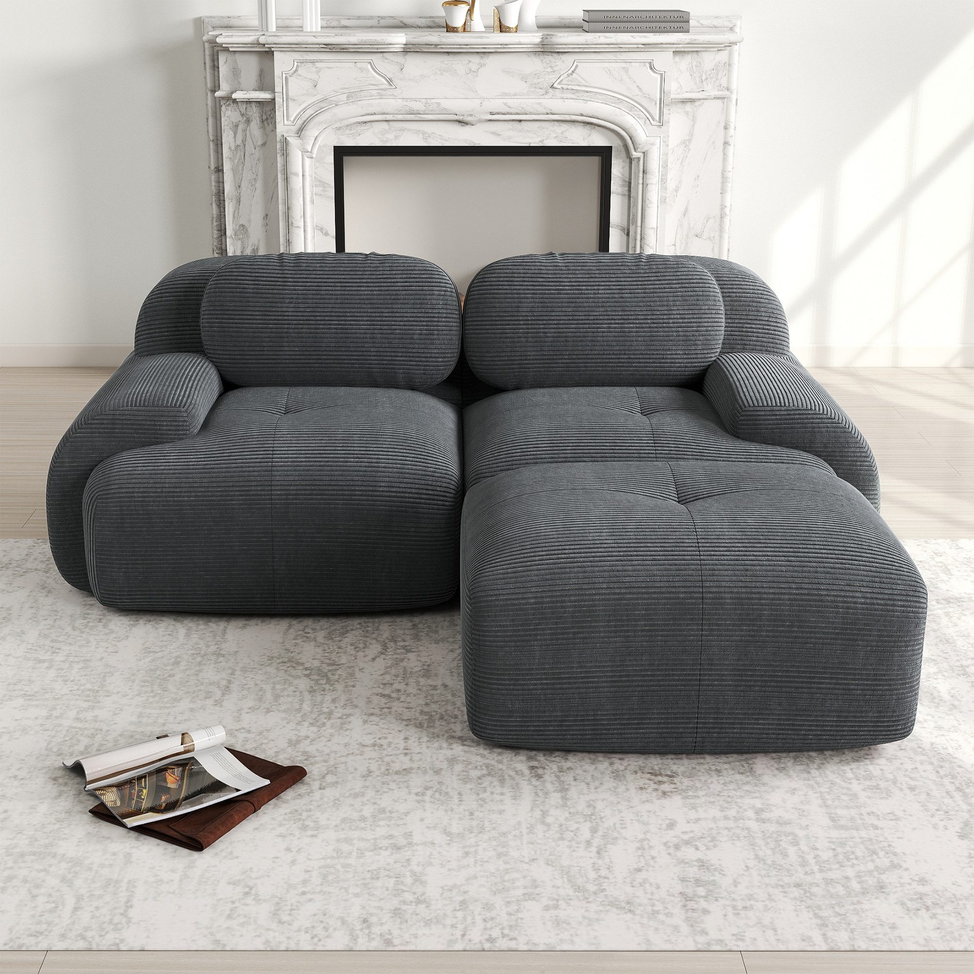 Leawin Sofa Modulares Ecksofa aus Cord mit Bettfunktion & Komfort, Ohne Montage, Kombinierbar