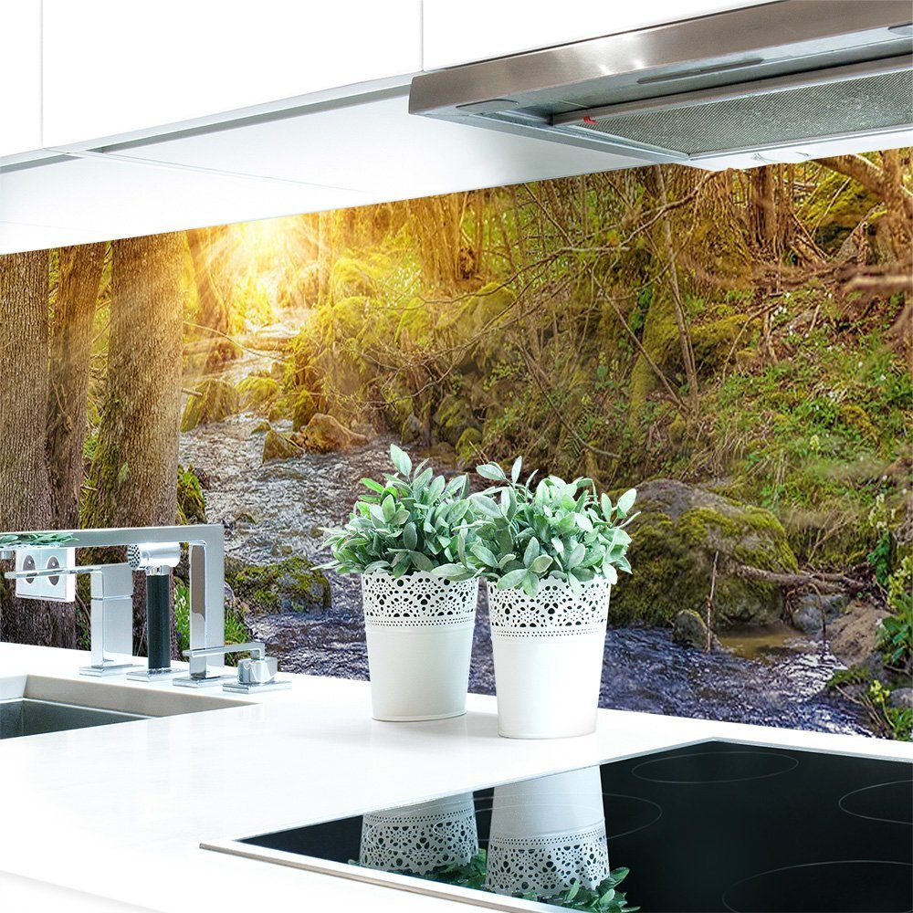 DRUCK-EXPERT Küchenrückwand Küchenrückwand Waldbach Premium Hart-PVC 0,4 mm selbstklebend