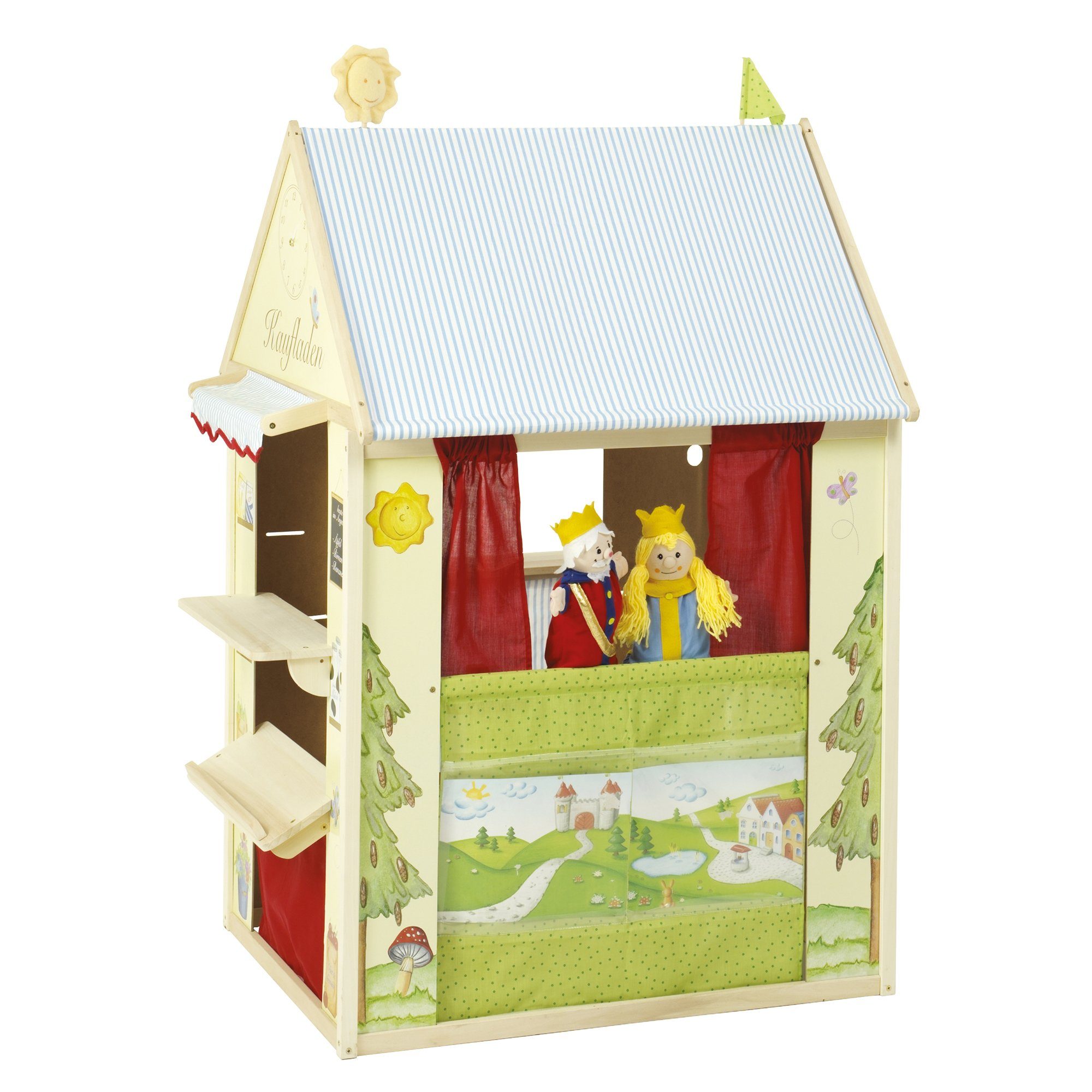 roba® Spielhaus Rollenspiel Haus, enthält Kaufladen, Kasperletheater, Tafel, Post, Bank, Kiosk