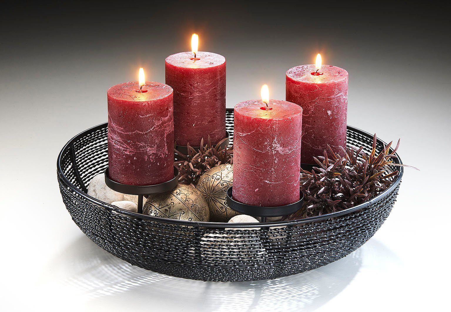 Kobolo Kerzenhalter Dekoschale Adventskranz rund aus Metall schwarz (für 4  Kerzen)