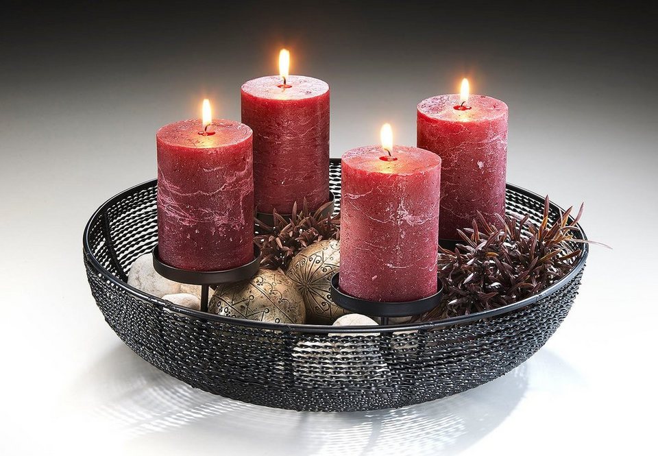 Kobolo Kerzenhalter Dekoschale Adventskranz rund aus Metall schwarz (für 4  Kerzen)