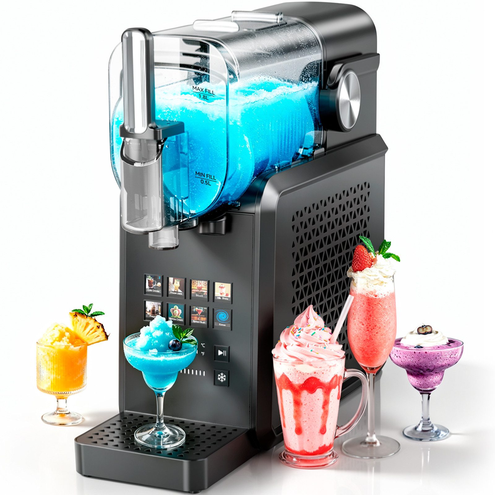 INSE Slush-Eismaschine 8 voreingestellte Programme, kein Eis nötig, 1,7 l Fassungsvermögen, 1,7 l, 1500 W, Zubereitungszeit 15 Min, Selbstreinigung, Touchscreen, leise Zuhause