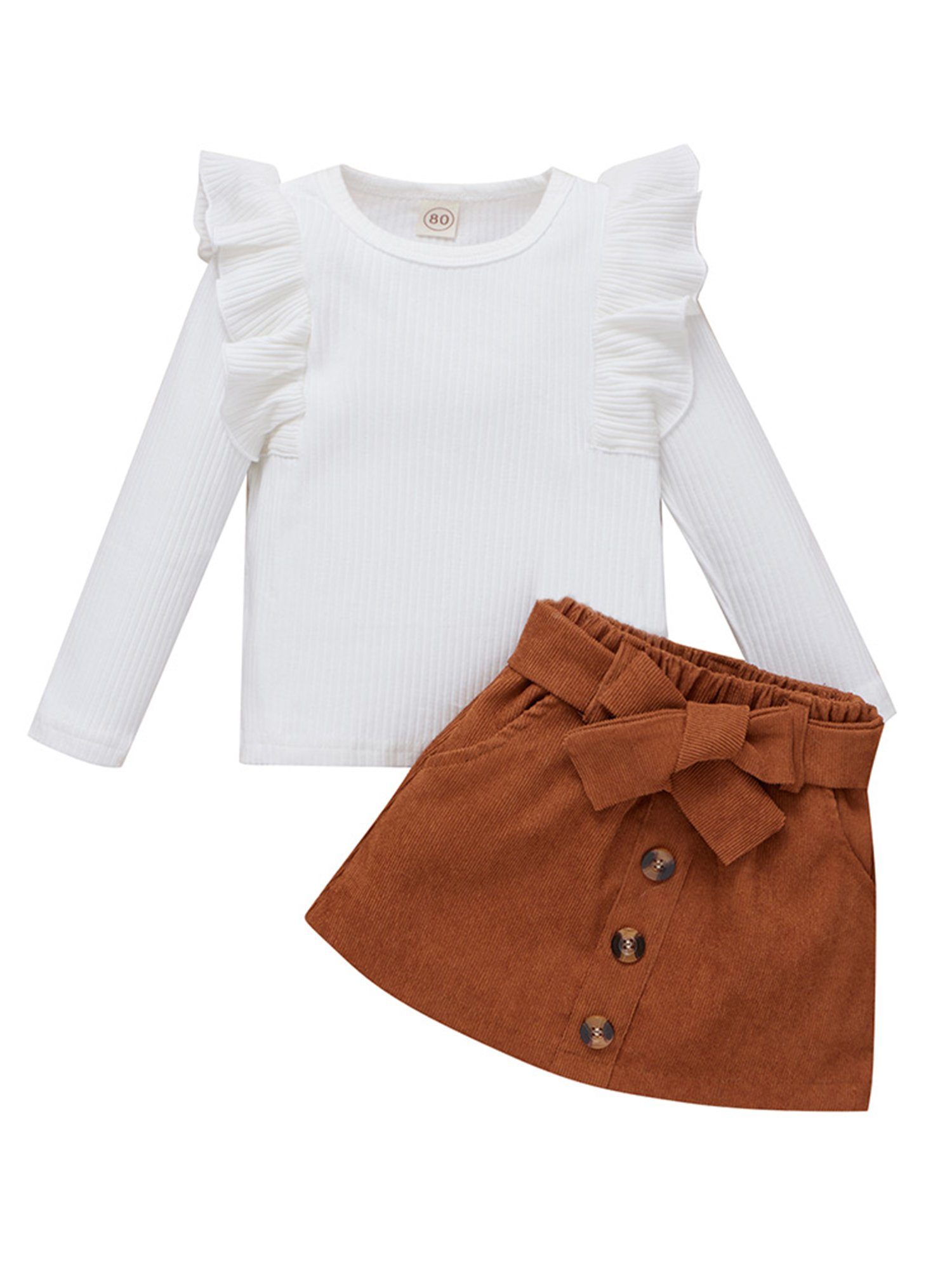 Lapastyle Shirt & Rock Langarm Strickpullover T-Shirt & Cordrock in A-Linie für Baby Mädchen