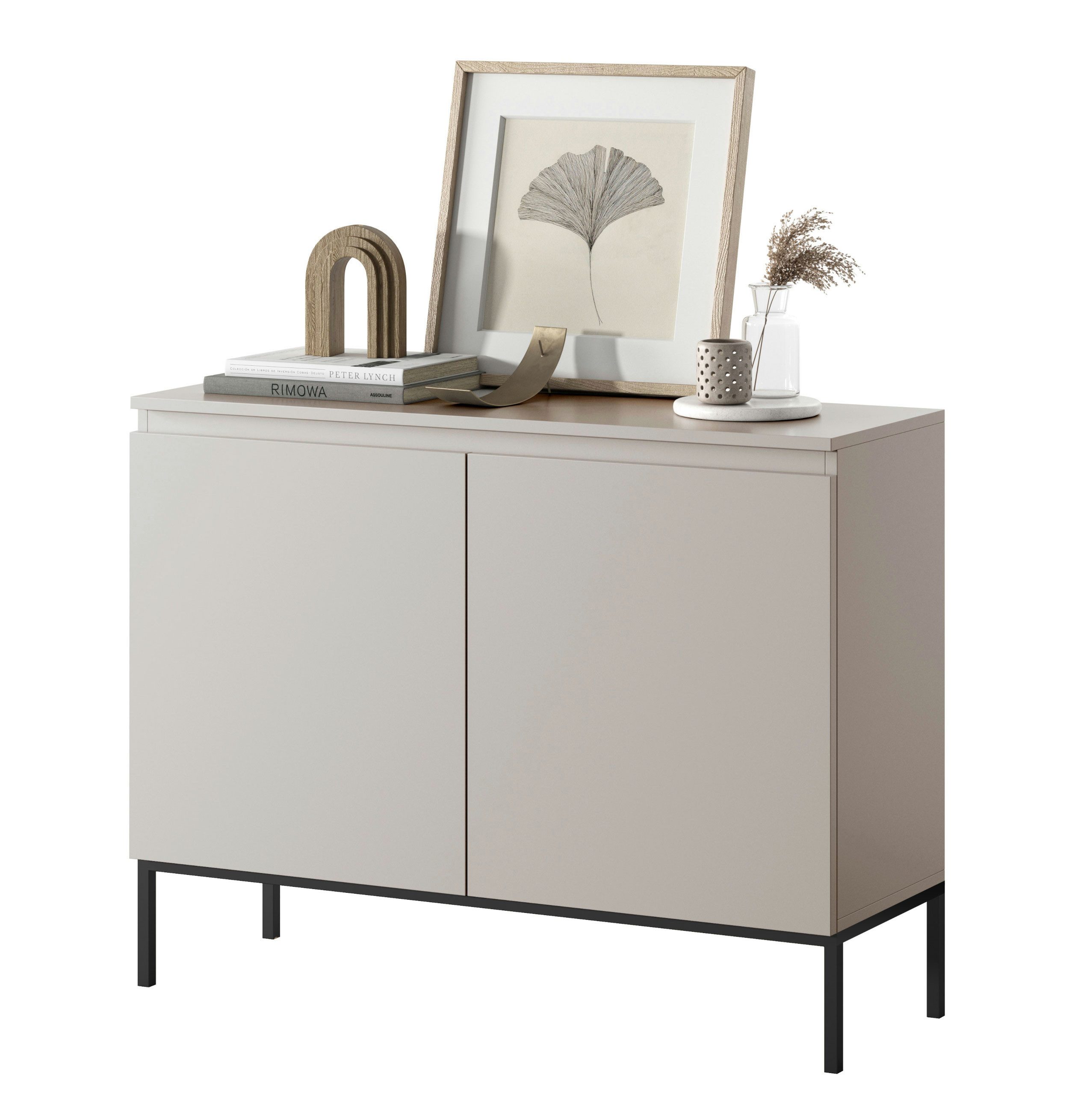 Selsey Sideboard BEMMI, 2-türig mit 4 Fächern, Metallgestell in Schwarz