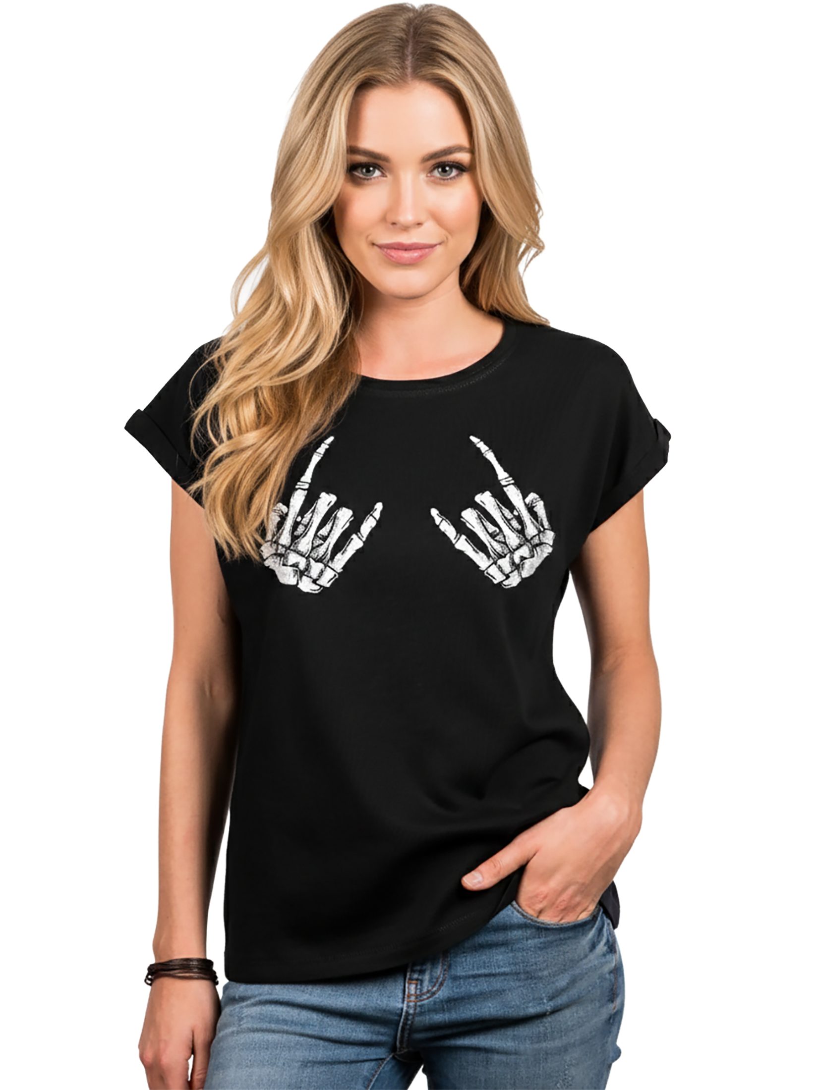 MAKAYA Print-Shirt Rockige T-Shirts Damen Oberteile Kleidung Skull Metal Hard Rock Motiv große Größen