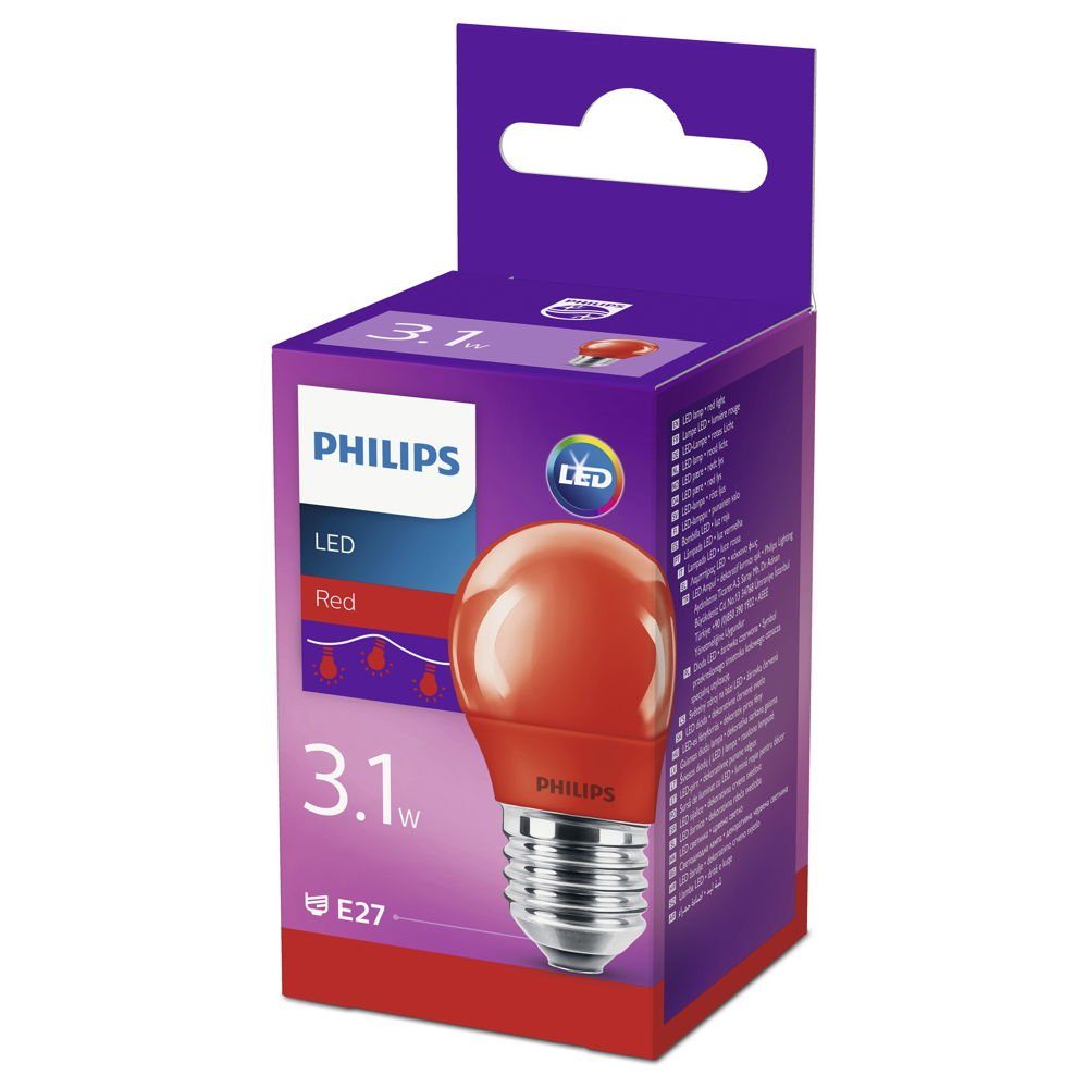 Lampe, E27 LED nicht dimmbar, [Energiek, n.v, rot, warmweiss 1er P45, Tropfenform Pack Philips LED-Leuchtmittel