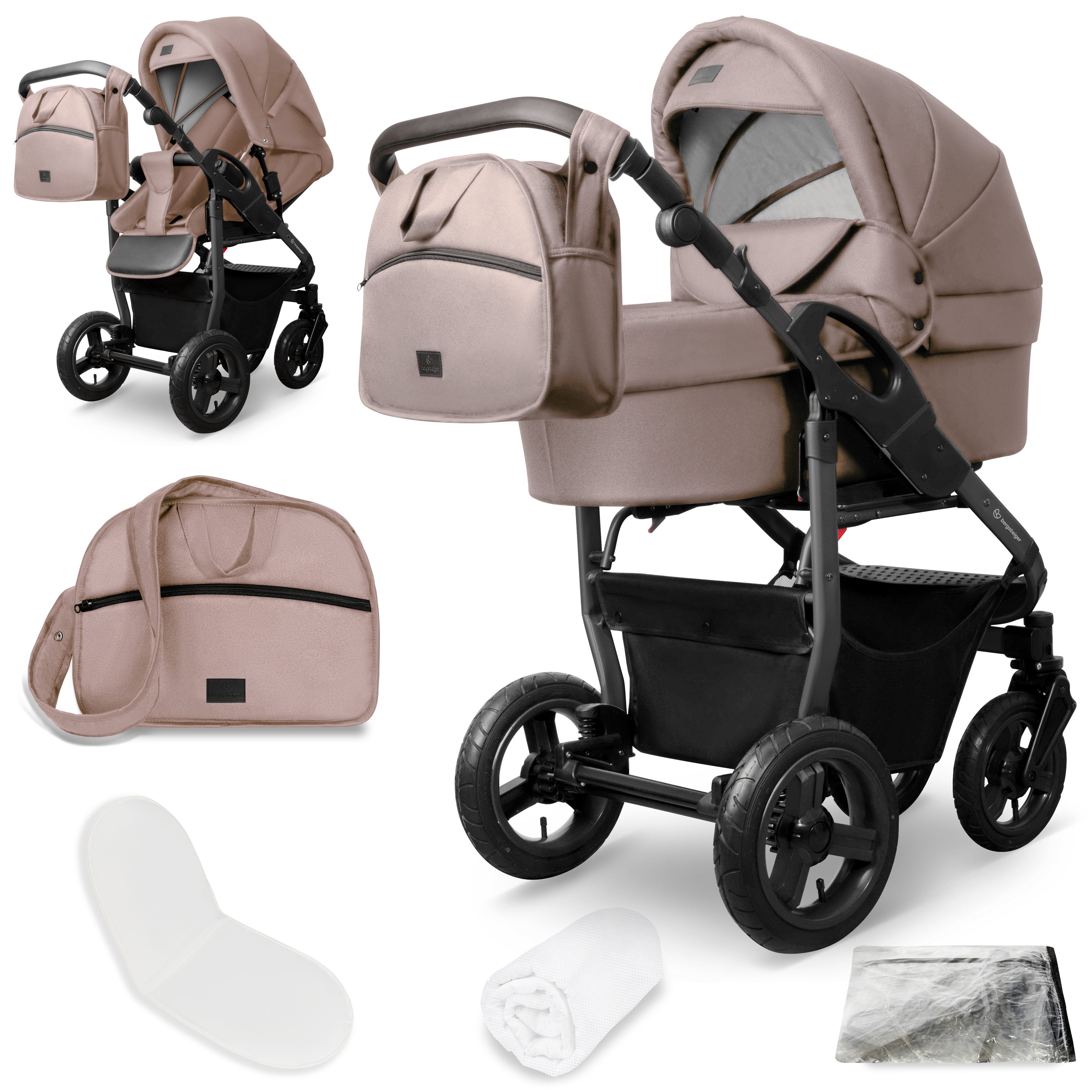 bergsteiger Kombi-Kinderwagen Babywagen Capri 3in1, Kombikinderwagen Komplettset, (10-tlg)