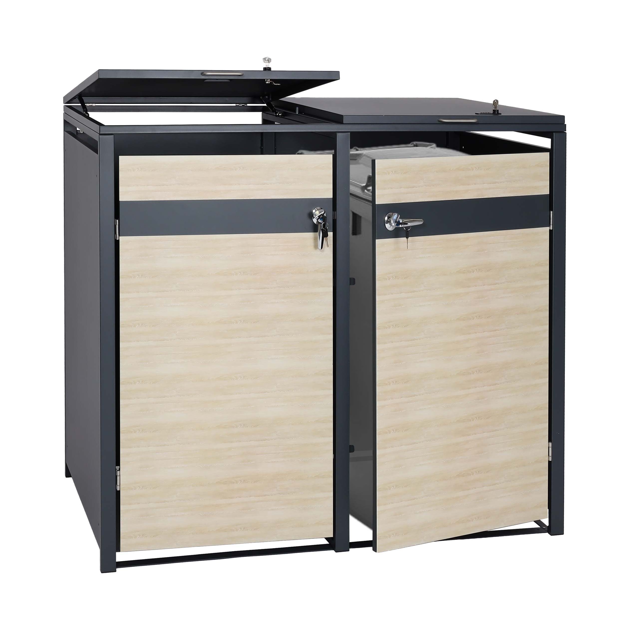 MCW Mülltonnenbox MCW-J82-2 (2 St), Für 2 Mülltonnen mit 80 bis 240L Fassungsvermögen, abschließbar