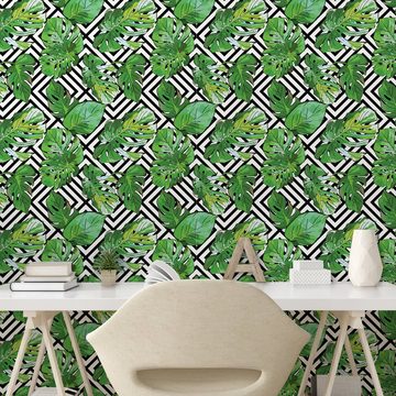 Abakuhaus Vinyltapete selbstklebendes Wohnzimmer Küchenakzent, Baum Makro-Palme-Blätter