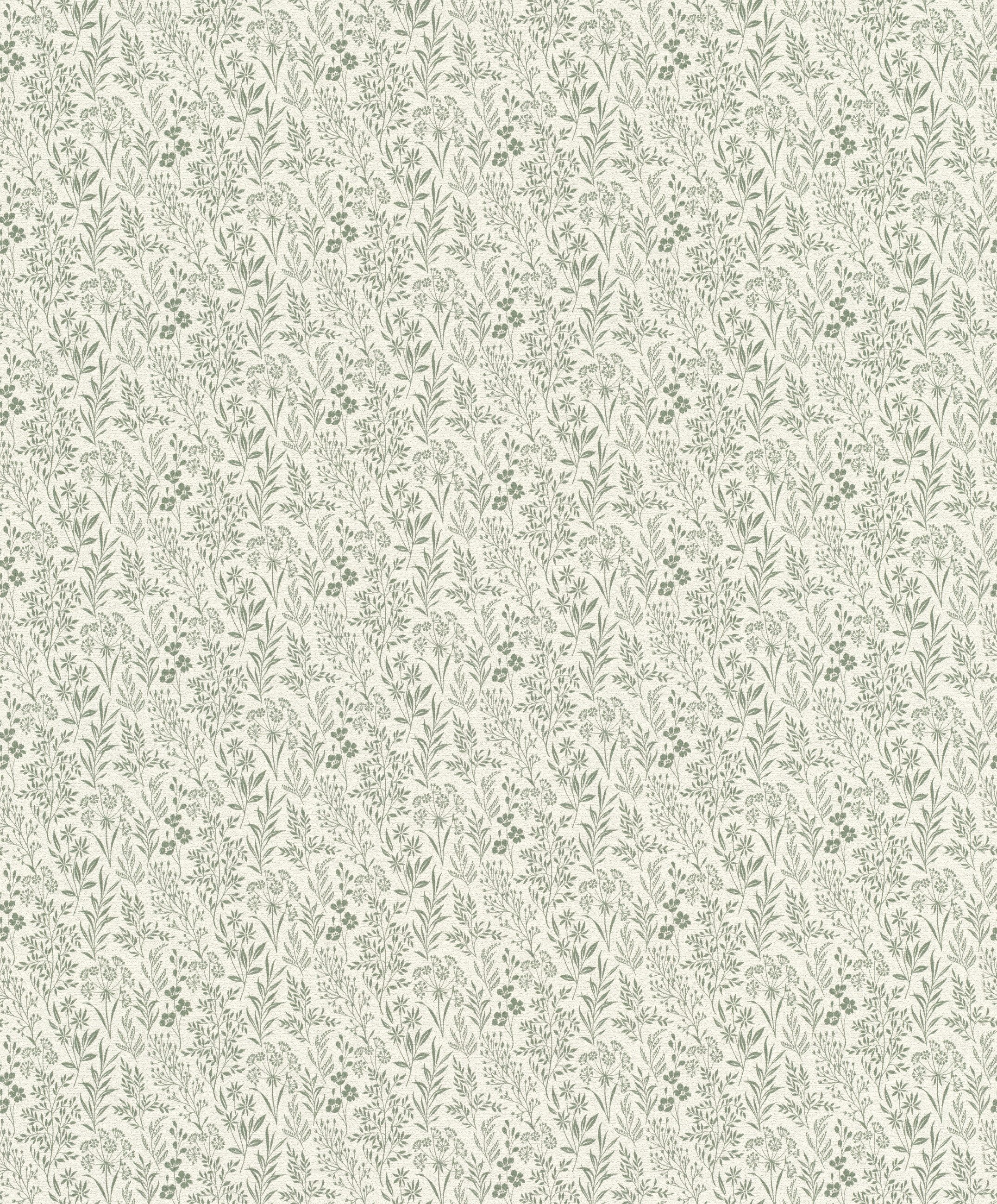 Rasch Vliestapete mit Blumen und Blätter-Muster in Blau und Creme, strukturiert, botanisch, naturalistisch, gemustert, matt, (1 St), Blümchen