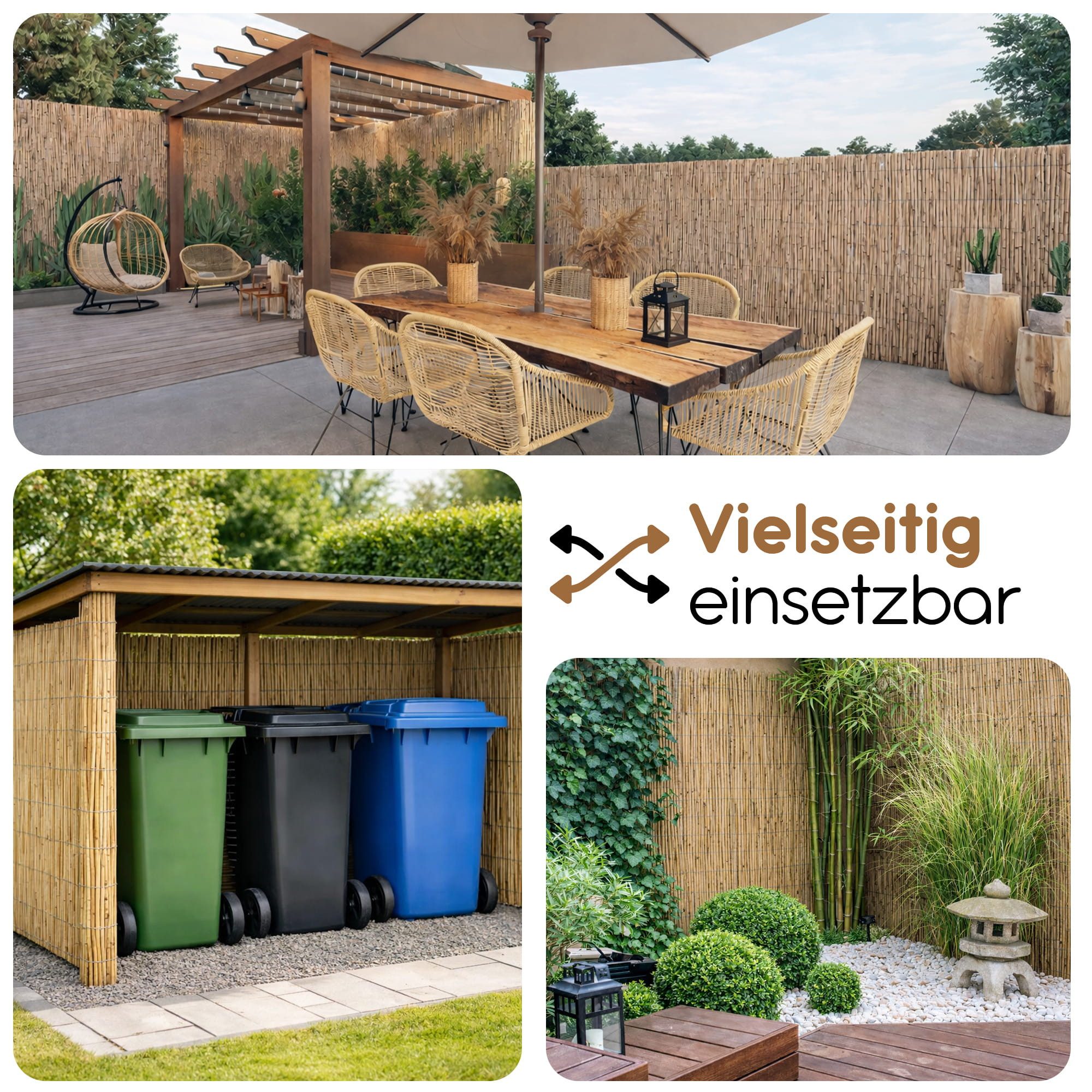 BooGardi Sichtschutzzaunmatten Schilfrohrmatte natur, (1-St., Sichtschutzmatte Schilf Höhe 50cm x Länge 150cm), Sichtschutz Schilfmatte Balkon Garten Terrasse