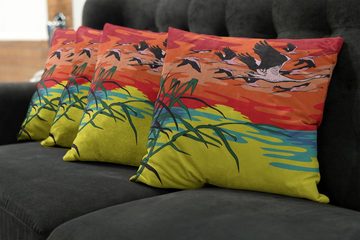 Kissenbezüge Modern Accent Doppelseitiger Digitaldruck, Abakuhaus (4 Stück), Flamingo Vögel in der Luft Kunst