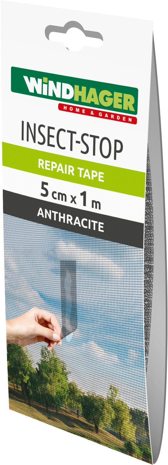 Windhager Klebeband Repair Tape für Fliegengitter aus Fiberglasgewebe, Reparaturband (1-St) Fiberglaspflaster für Insektenschutz, 5 cm x 1 m, anthrazit