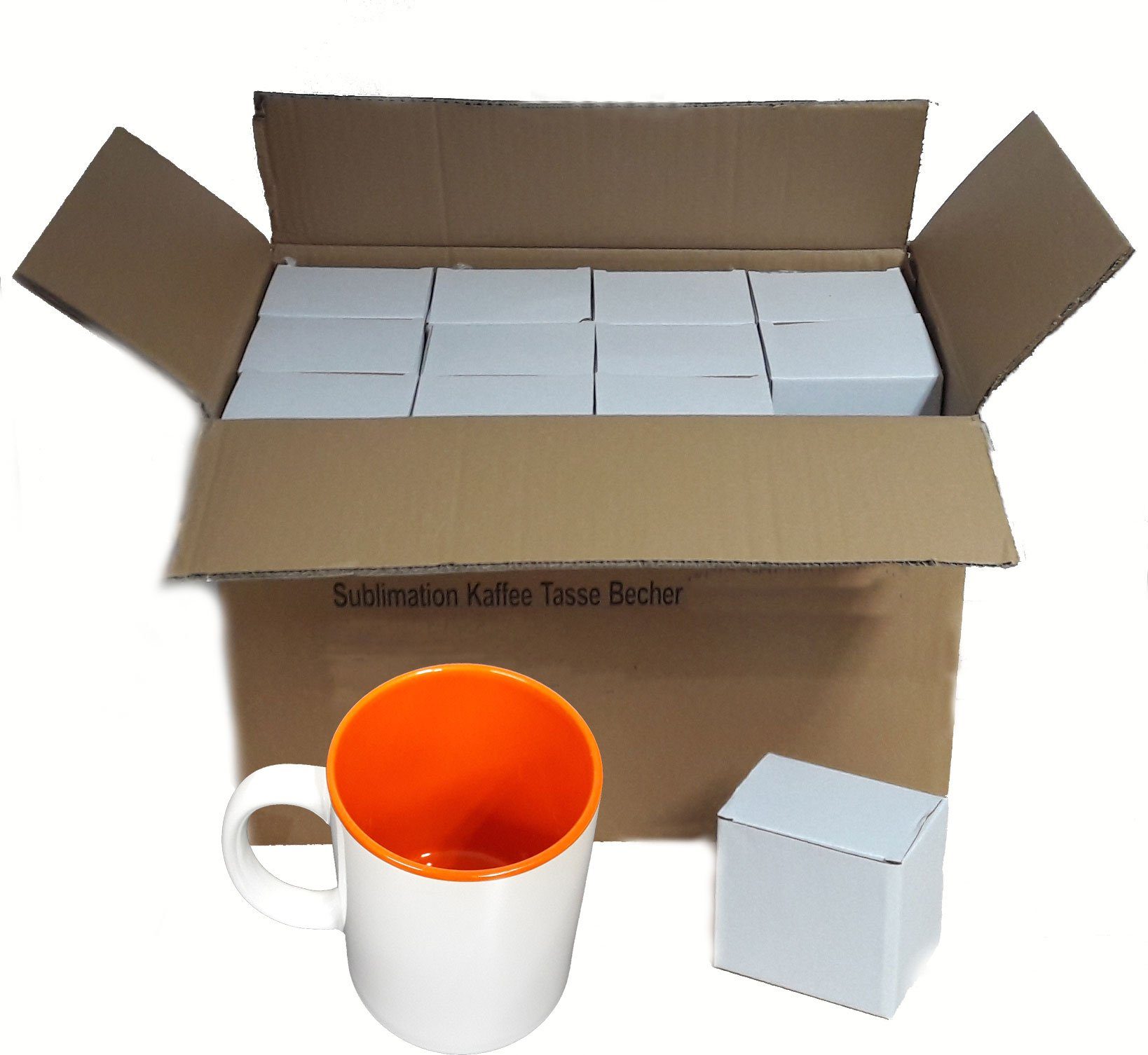 Airbrush-City Tasse 36 Stück Fototasse Sublimation Kaffee Tassen Becher WEISS - INNEN Orange