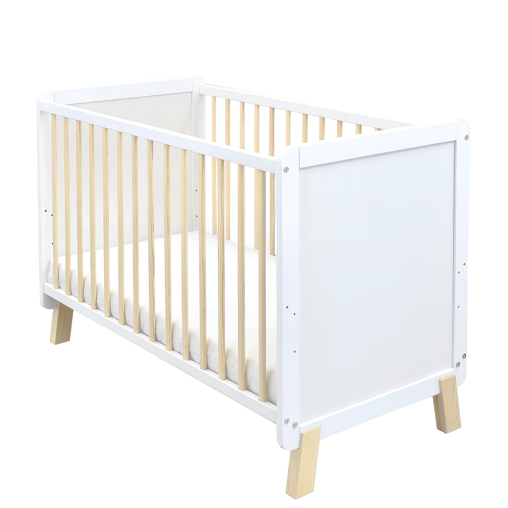 Baby-Delux Babybett Lou Weiß Kiefernholz Schutzgitter, Kinderbett 60x120 umbaubar Matratze