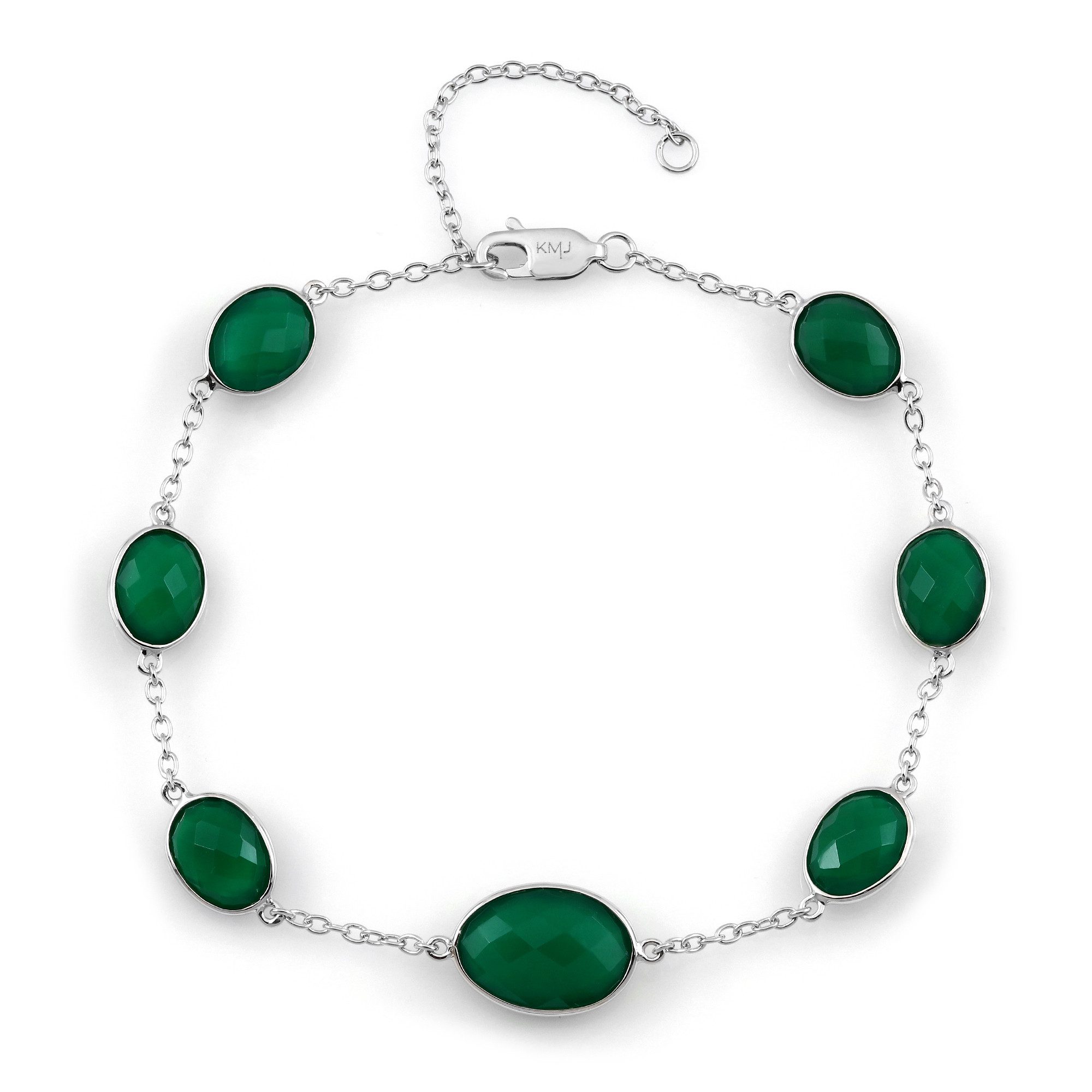 Cavill Silberarmband grünes 10,8 ct Achat Armband, 925 Silber rhodiniert, verstellbar (1-tlg)