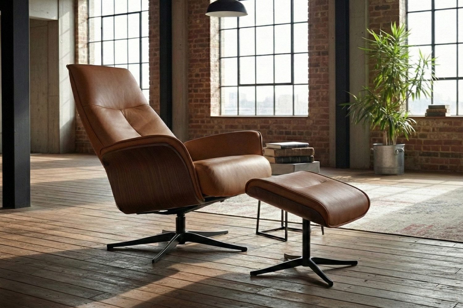 KAWOLA Relaxsessel FERREIRA Leder braun Komfort Drehsessel – Bequem, 360° drehbar, Relaxfunktion, Kopfstütze, inklusive Fußhocker