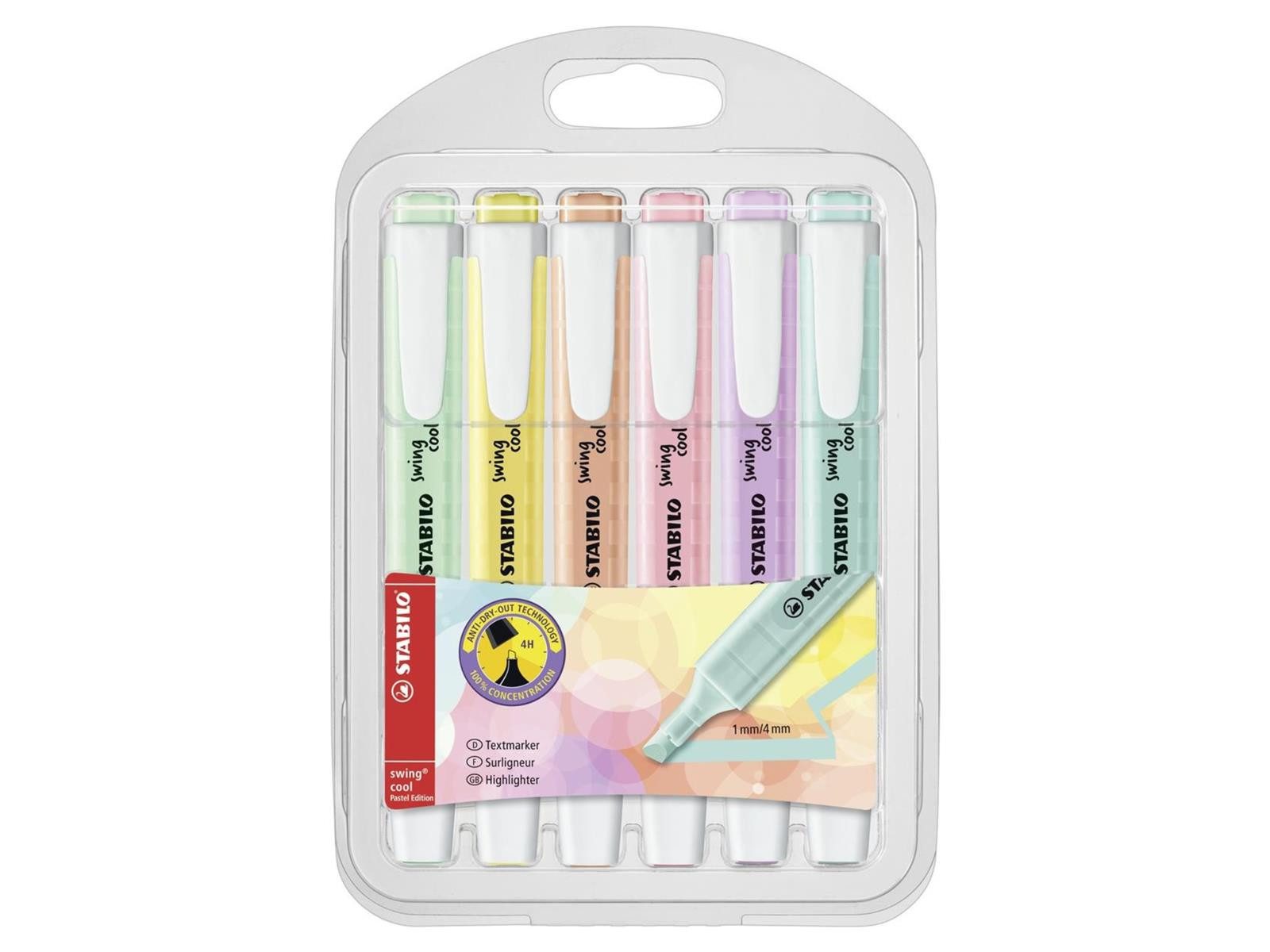 Marker STABILO swing cool Textmarker - 1+4 mm - pastell - 6er Etui