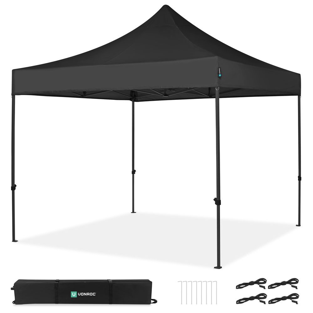 VONROC Pavillon wasserdicht stabil - Partyzelt EasyUp System - Faltpavillon, (SET, Je nach Set mit Insektenschutz, Seitenwände oder 6x3m Verbindungskit), 300x300