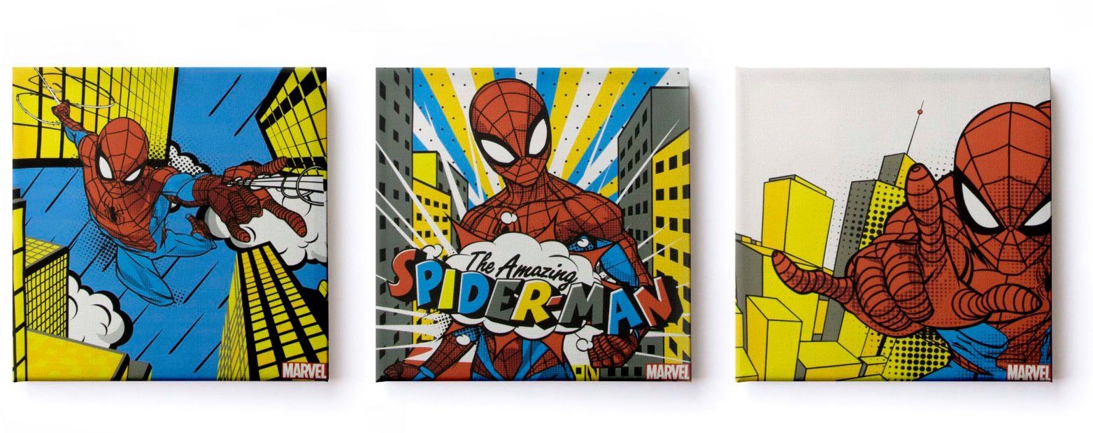 MARVEL Leinwandbild Leinwandbilder Set of 3 Spiderman 3/30X30cm, (Packung, 3 St)