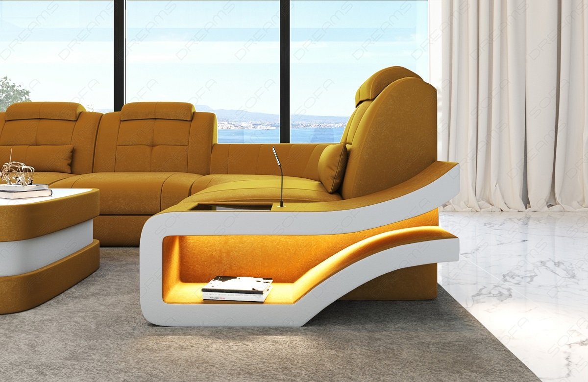 A Sofa - Bettfunktion Polster Dreams Elegante Stoffsofa ochre-weiß Couch, wahlweise U mit Sofa Wohnlandschaft Stoff Form