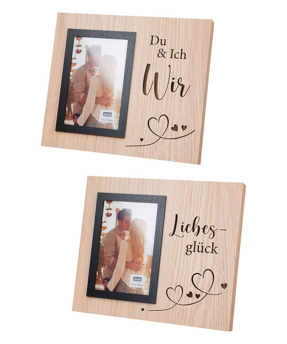 GILDE Dekoobjekt LED-Fotorahmen 2er-Set 44645 Liebesglück MDF Natur 25 x 21,5 cm